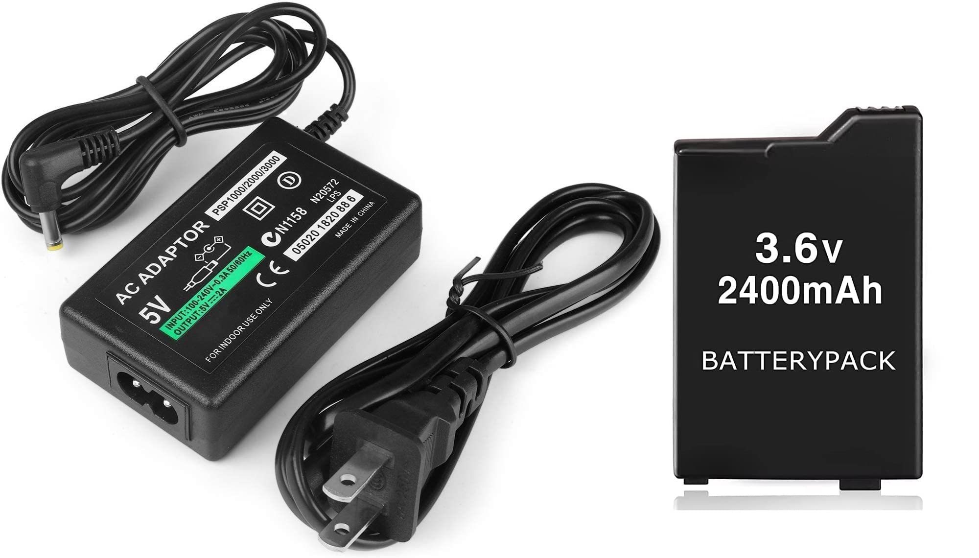 Original PSP Charger Bundle - 3.6V 2400mAh Replacement Battery + 5V AC Adapter Charger for Sony PSP 2000 & 3000 - Perfect for Gaming on The Go, Travel & Home Use
