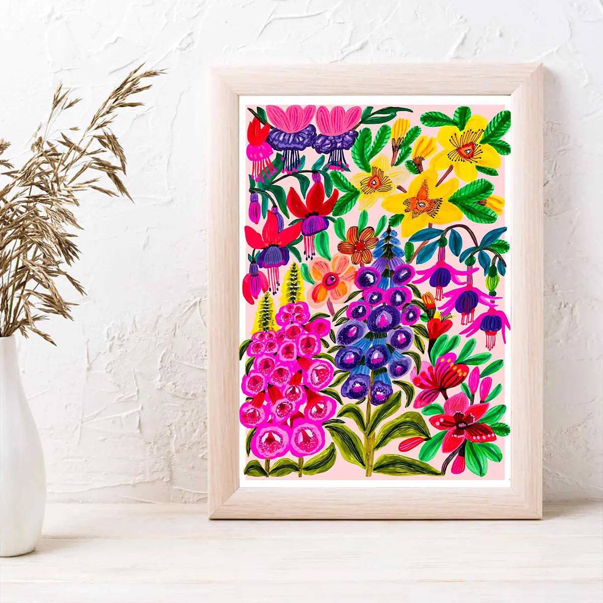 Foxgloves and Fuchsia Botanical Wall Art Print - Vintage Floral Home Decor for Living Room, Bedroom & Office - Perfect Gift for Nature Lovers