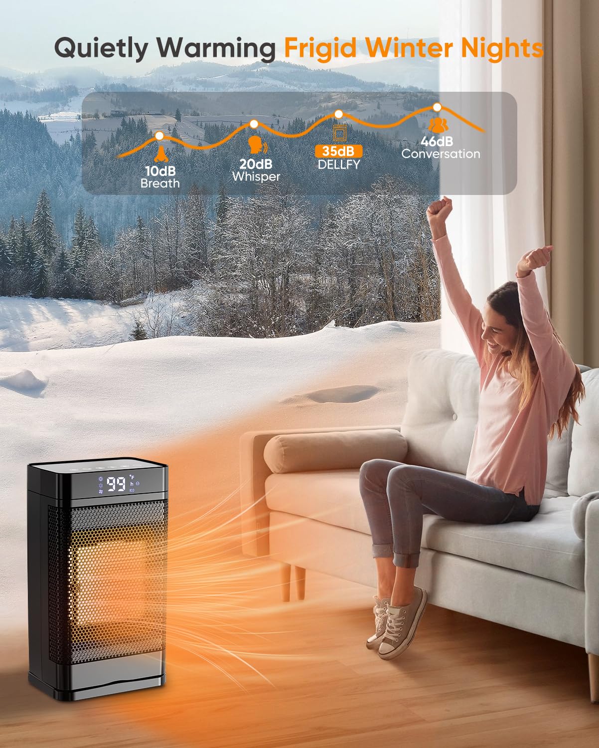 PGYIOO! 1500W Portable Ceramic Space Heater with 12 PTC Heating Sheets, 99°F Adjustable Temperature, 12-Hour Timer - Safe & Energy Efficient for Bedroom, Office & Home Use - Perfect for Winter Heating & Small Space Warmth