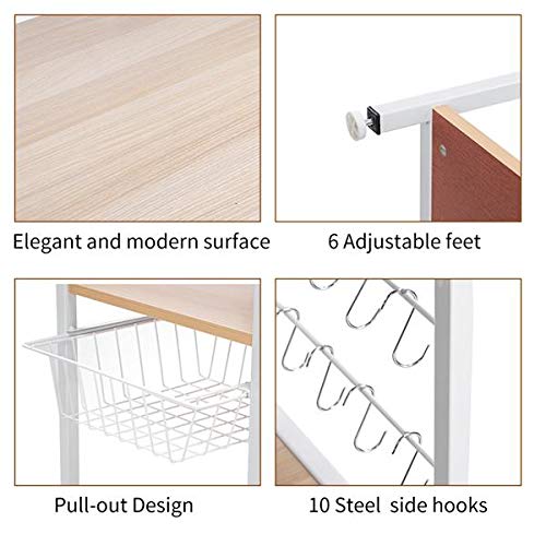 35.5 Inch Light Beige Kitchen Baker's Rack - 4-Tier Microwave Stand with 10 Hooks & Spice Rack Organizer - Sturdy Utility Storage Shelf for Small Spaces, Pantry Organization & Kitchen Workstation