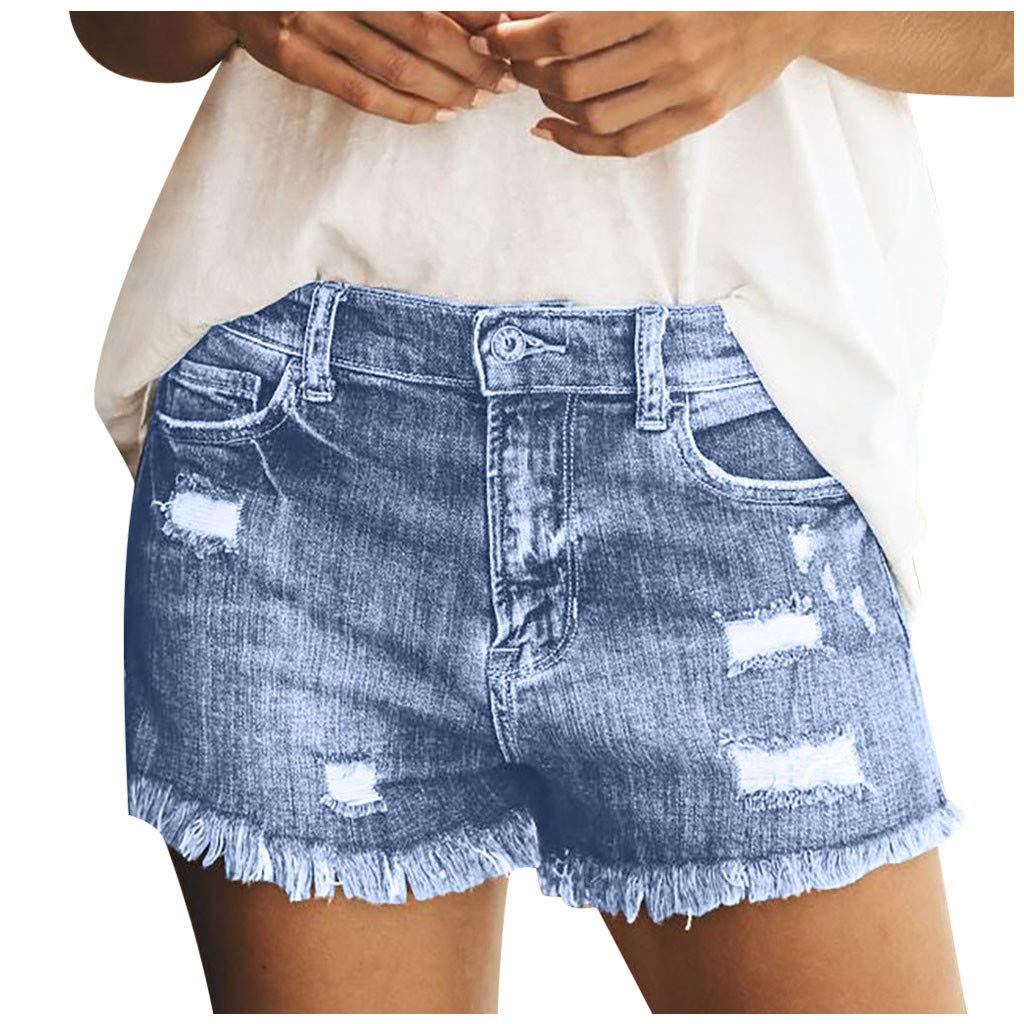 Stylish Women's High-Waisted Ripped Denim Shorts with Pockets - Trendy Distressed Jean Shorts for Casual Wear, Summer Outfits & Beach Vacations