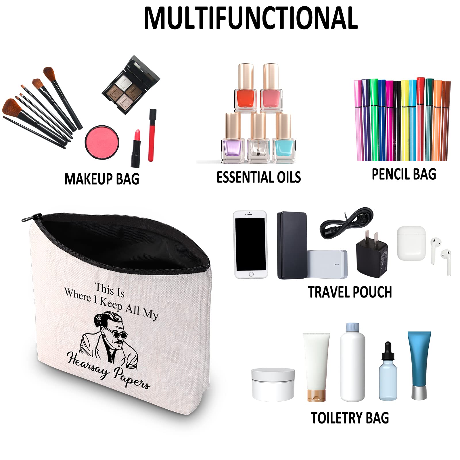 G2TUP Johnny Fan Makeup Bag - This Is Where I Keep All My Hearsay Papers Cosmetic Pouch for Women, Travel Zipper Toiletry Bag (White) - Perfect Gift for Johnny Fans, Concert Essentials & Travel Accessories