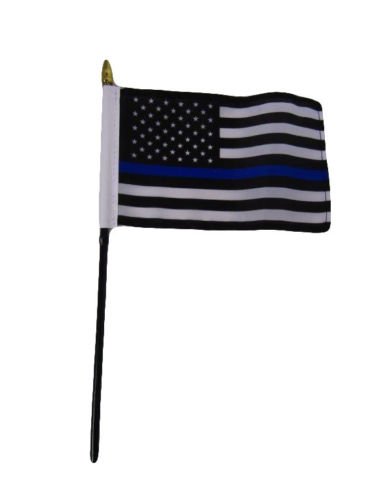 12 Pack Thin Blue Line American Police Flags 4x6 Inch - UV Fade Resistant Desk & Table Stick Flags - Durable Sewn Edges for Indoor/Outdoor Use - Perfect for Office, Garden, Home Decor & Patriotic Displays