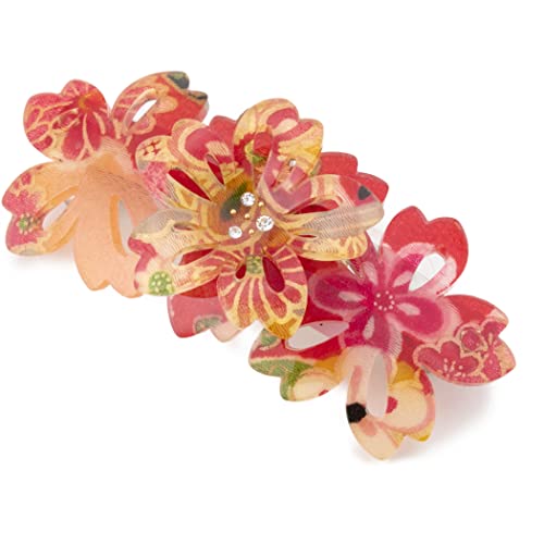 Japanese Sakura Hair Barrette Clip for Women - Red Flower Hair Accessory for Thick/Thin Hair - Perfect for Daily Wear & Special Occasions