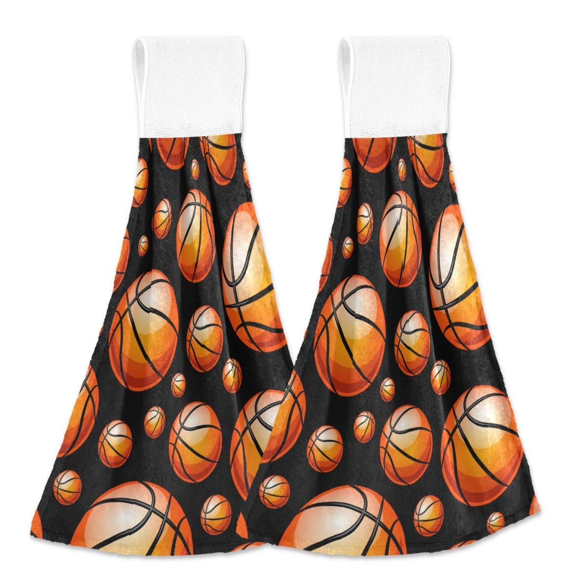 Emelivor Kitchen Hand Towels Set of 2 - 12'' x 17'' Super Absorbent Dishcloths with Hanging Loop, Soft Dish Wipe Cloth for Home, Basketball Cartoon Design - Perfect for Kitchen Cleaning, Dish Drying & Decor