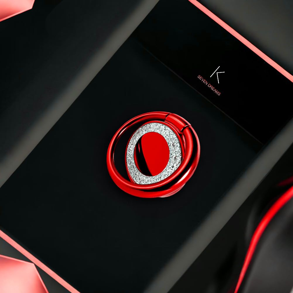360° & 180° Adjustable Phone Ring Holder - Finger Kickstand Grip for iPhone & Smartphones | Stabilizer for Selfies & Video Calls | Bling Design (Red) - Perfect for Work, Travel & Social Media Content Creation