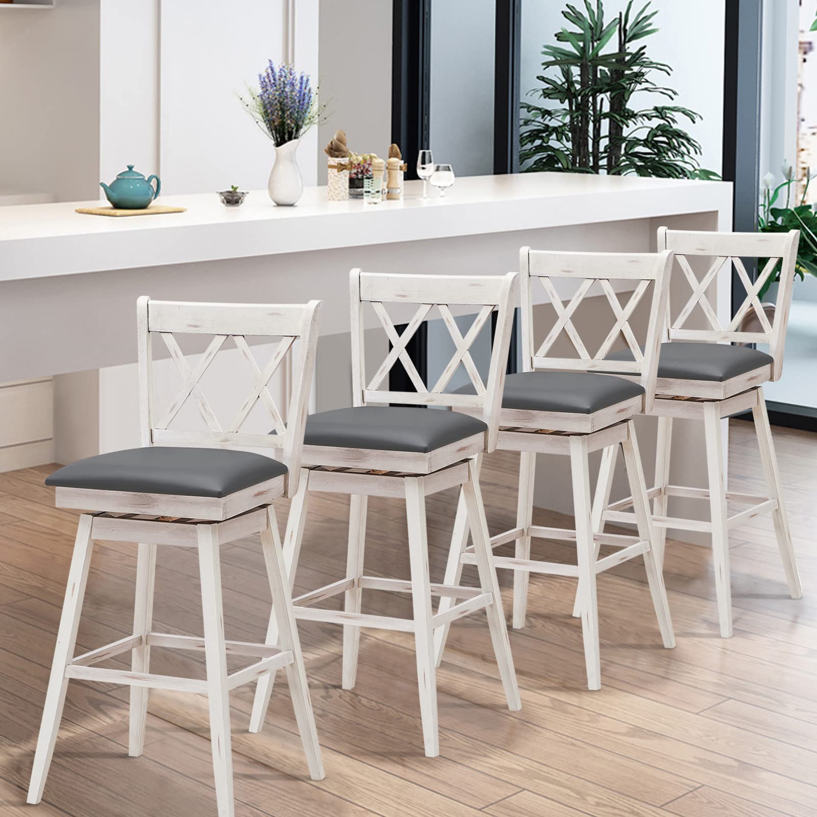 COSTWAY 4-Piece Swivel Bar Stool Set with Footrest - 29.5