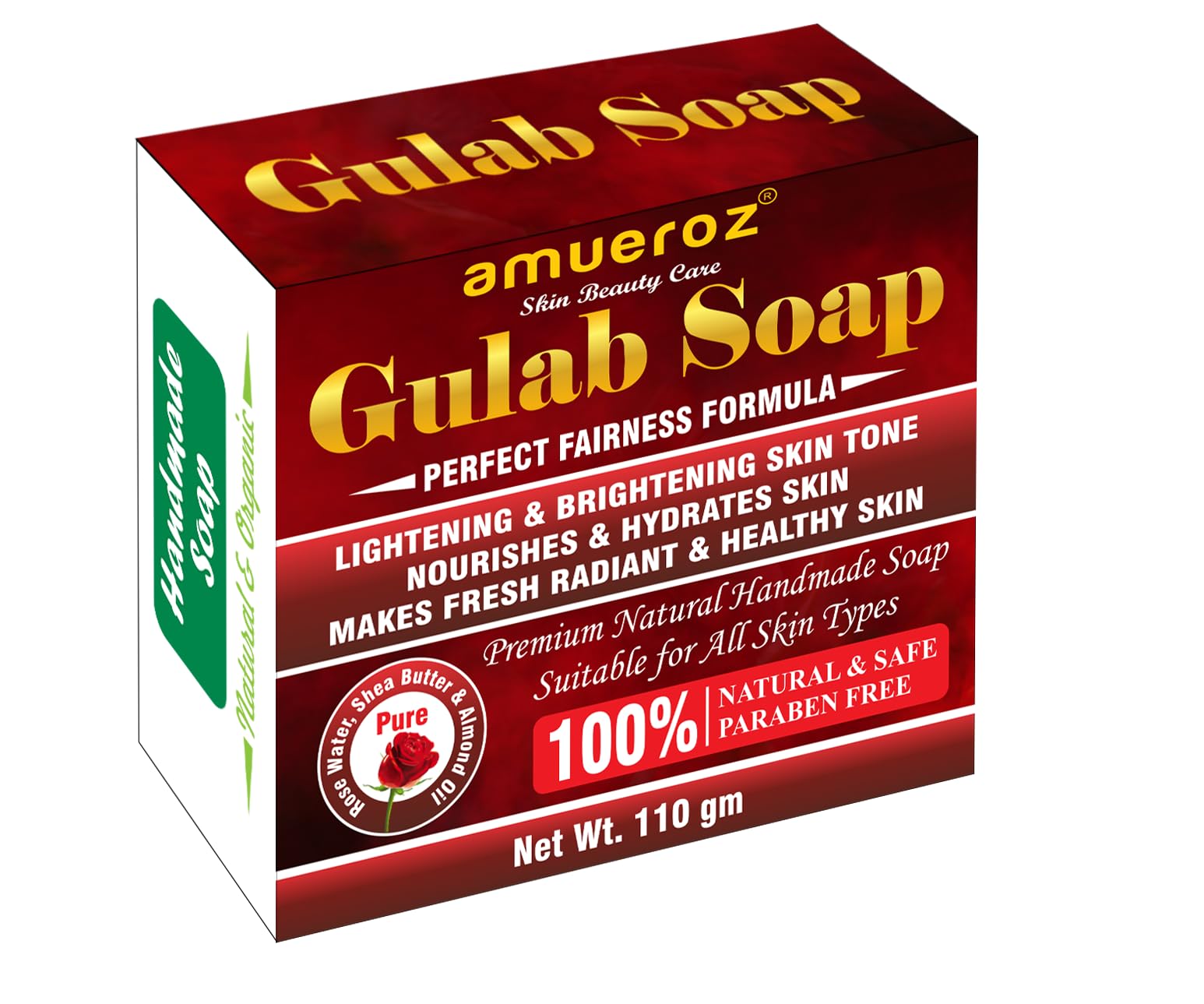 Amueroz Gulab Soap - 110g Natural Rose Soap for Face & Body - Moisturizing & Fragrant Skincare - Perfect for Daily Use & Gift Giving