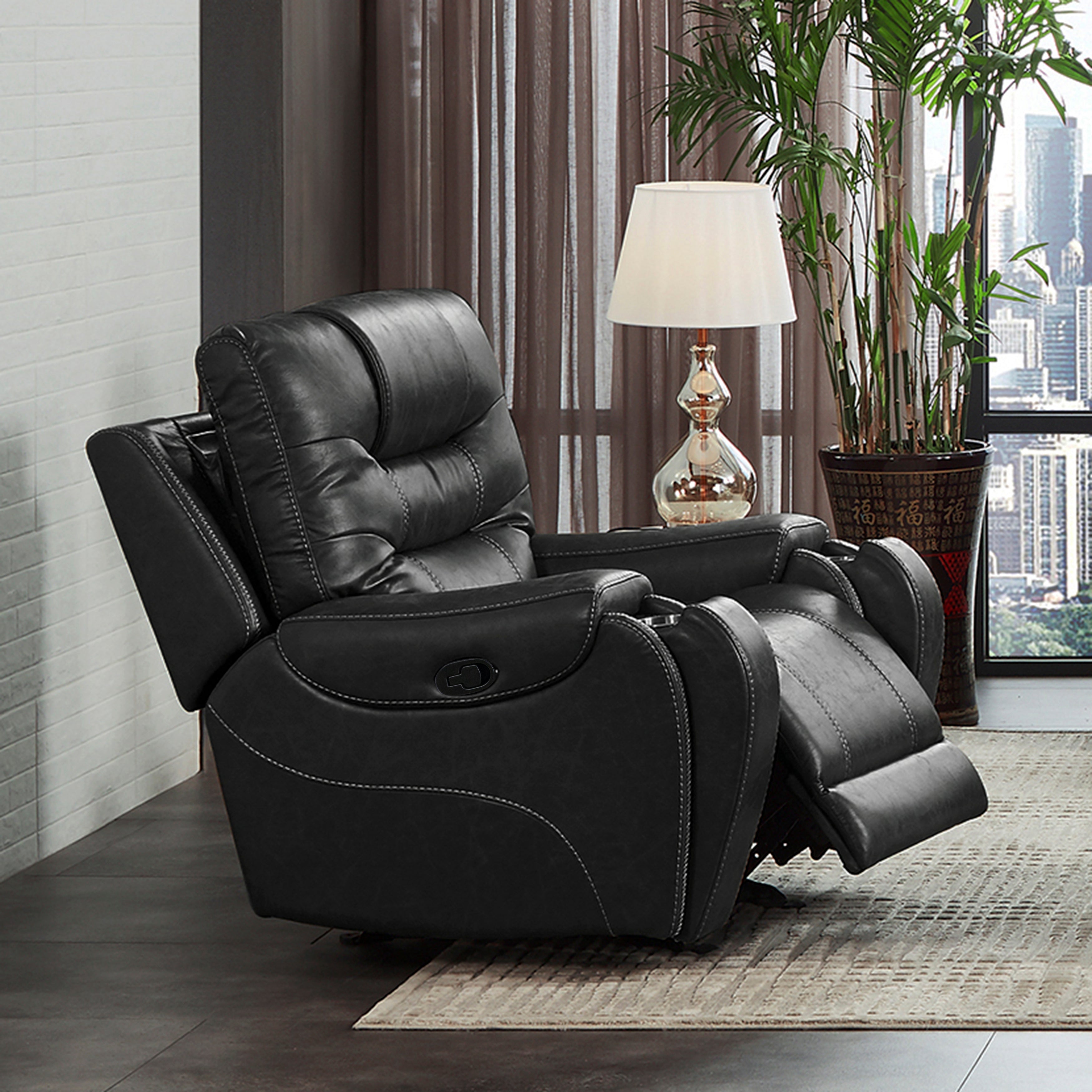 Rowena Modern Faux Leather Recliner Chair with Cup Holder - Smoke Gray - Comfortable Living Room Furniture for Home Theater, Gaming & Relaxation