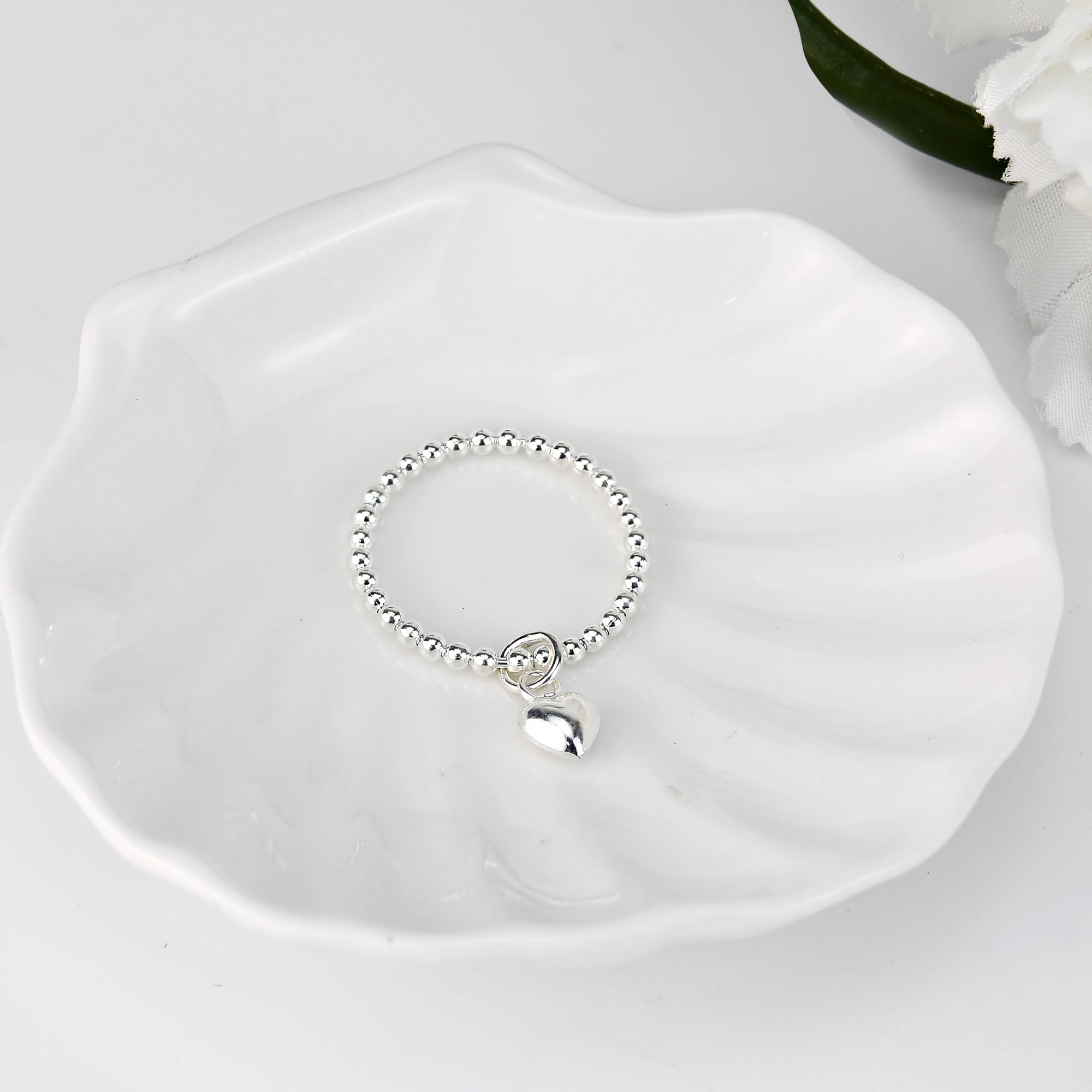 AeraVida Sterling Silver Heart Dangle Beaded Ring for Women - Size 4-12 | Eternal Love Jewelry Gift | Perfect for Valentine's Day, Anniversary & Romantic Occasions