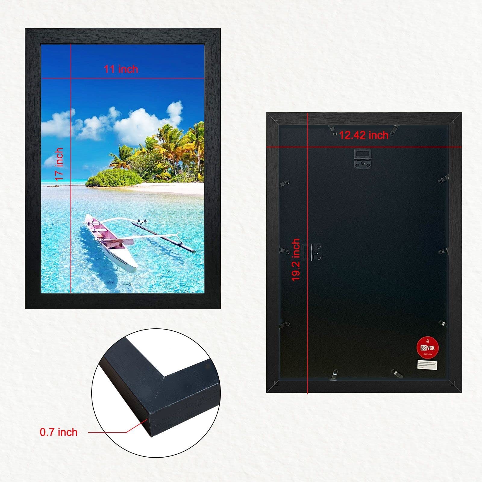 VCK 11x17 Inch Wooden Picture Frames Set - Black Certificate Frames with Wall Mounting for Home, Office & Gallery Decor | Perfect for Displaying Photos, Artwork & Diplomas