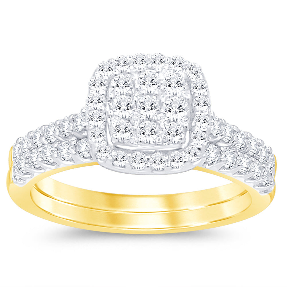1 Carat Cushion Cut Diamond Bridal Ring Set in 9K Yellow Gold - Perfect for Engagement, Wedding & Anniversary Gifts