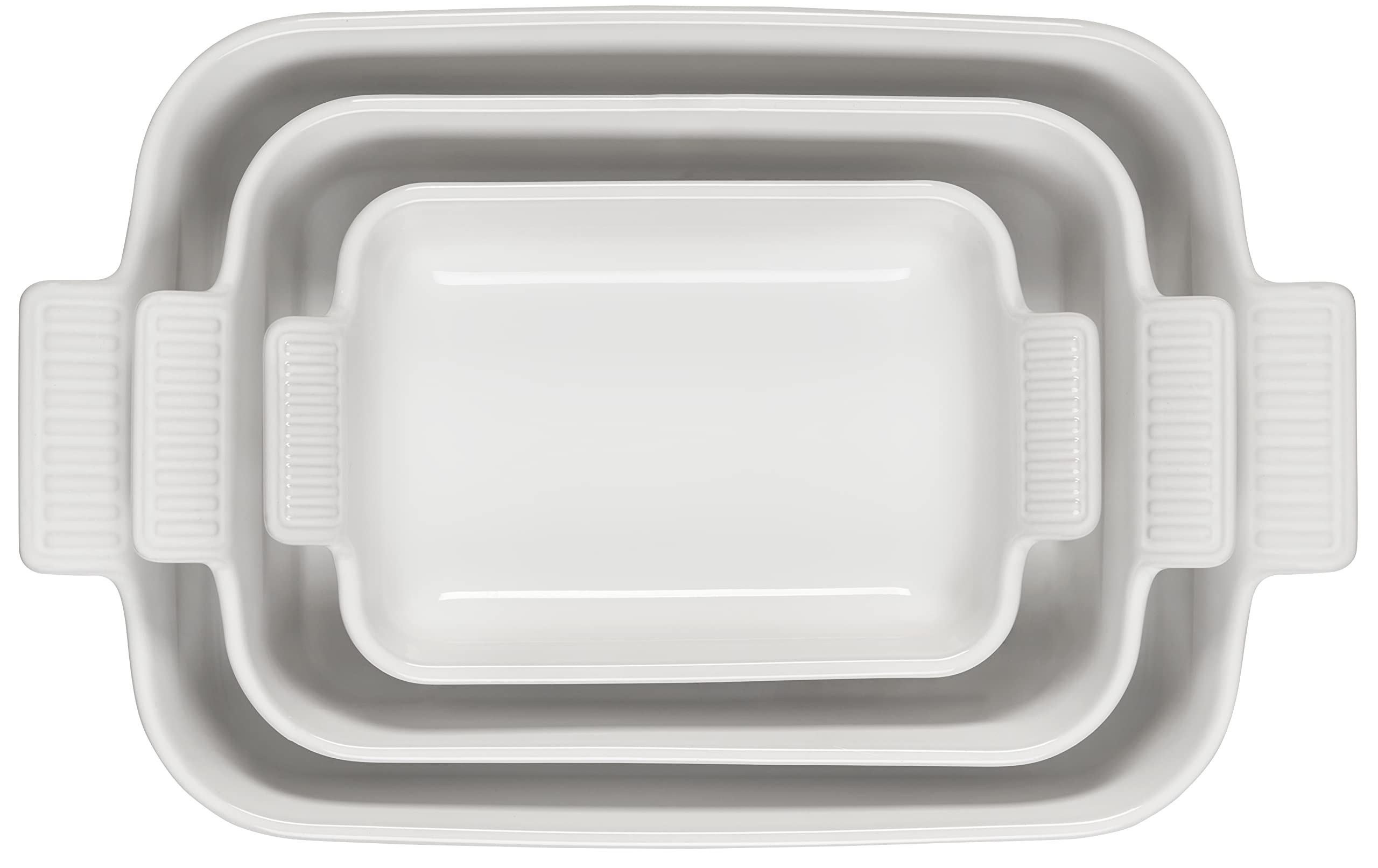 Le Creuset Stoneware Heritage 3-Piece Rectangular Baking Dish Set - White | Oven & Microwave Safe for Casseroles, Lasagna & Desserts