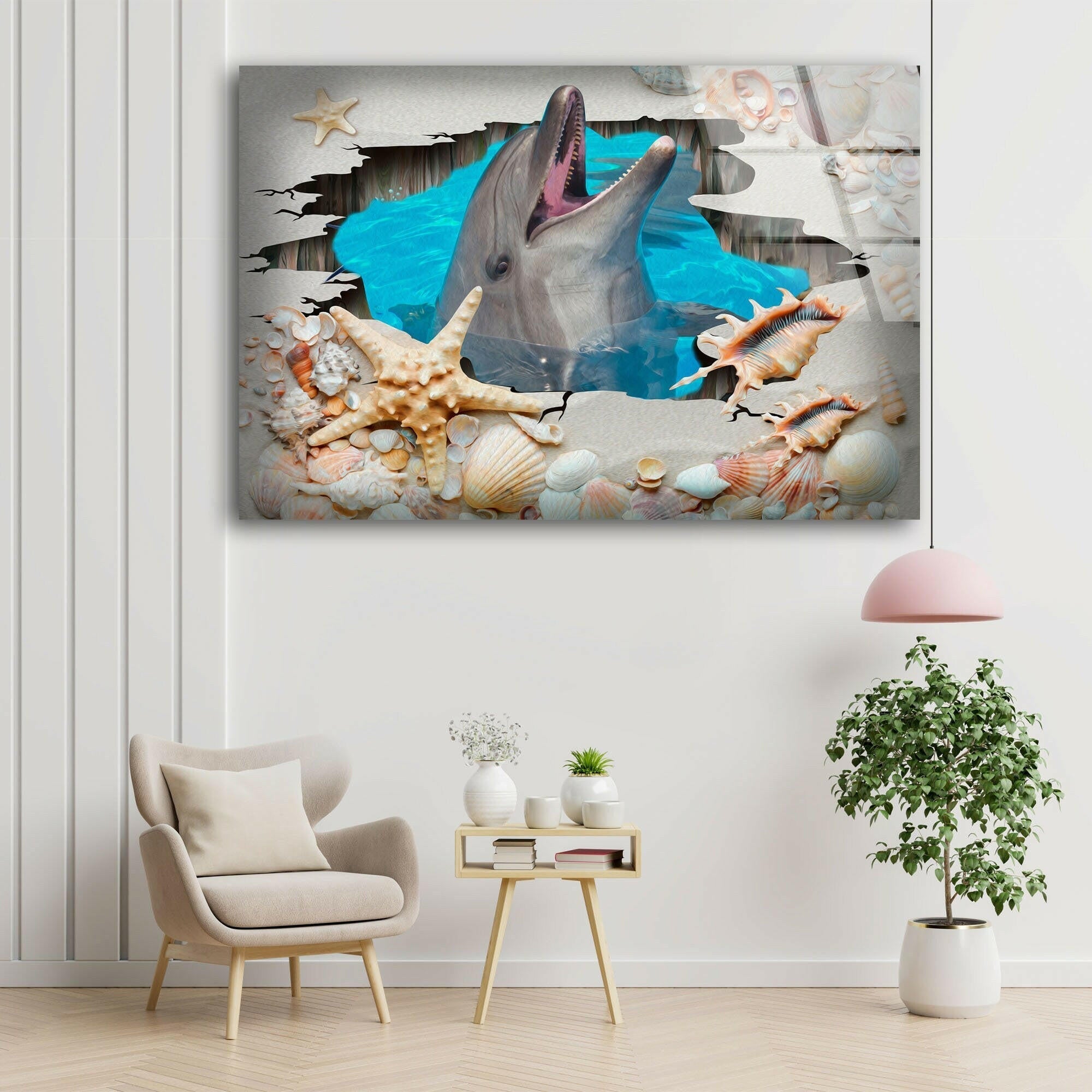 3D Dolphin Art Glass Wall Decor - Handcrafted Ocean Themed Mural for Living Room, Bedroom & Office | Perfect Coastal Home Decor Gift Idea