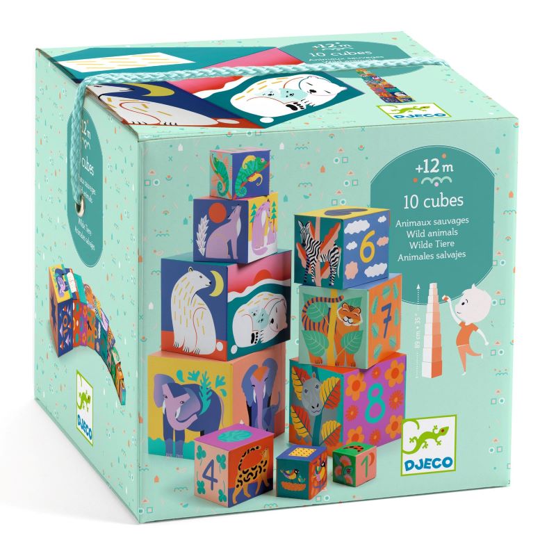 10-Piece Wild Animal Stacking Blocks - Educational Wooden Building Toys for Toddlers - Perfect for Preschool Learning & Nursery Decor