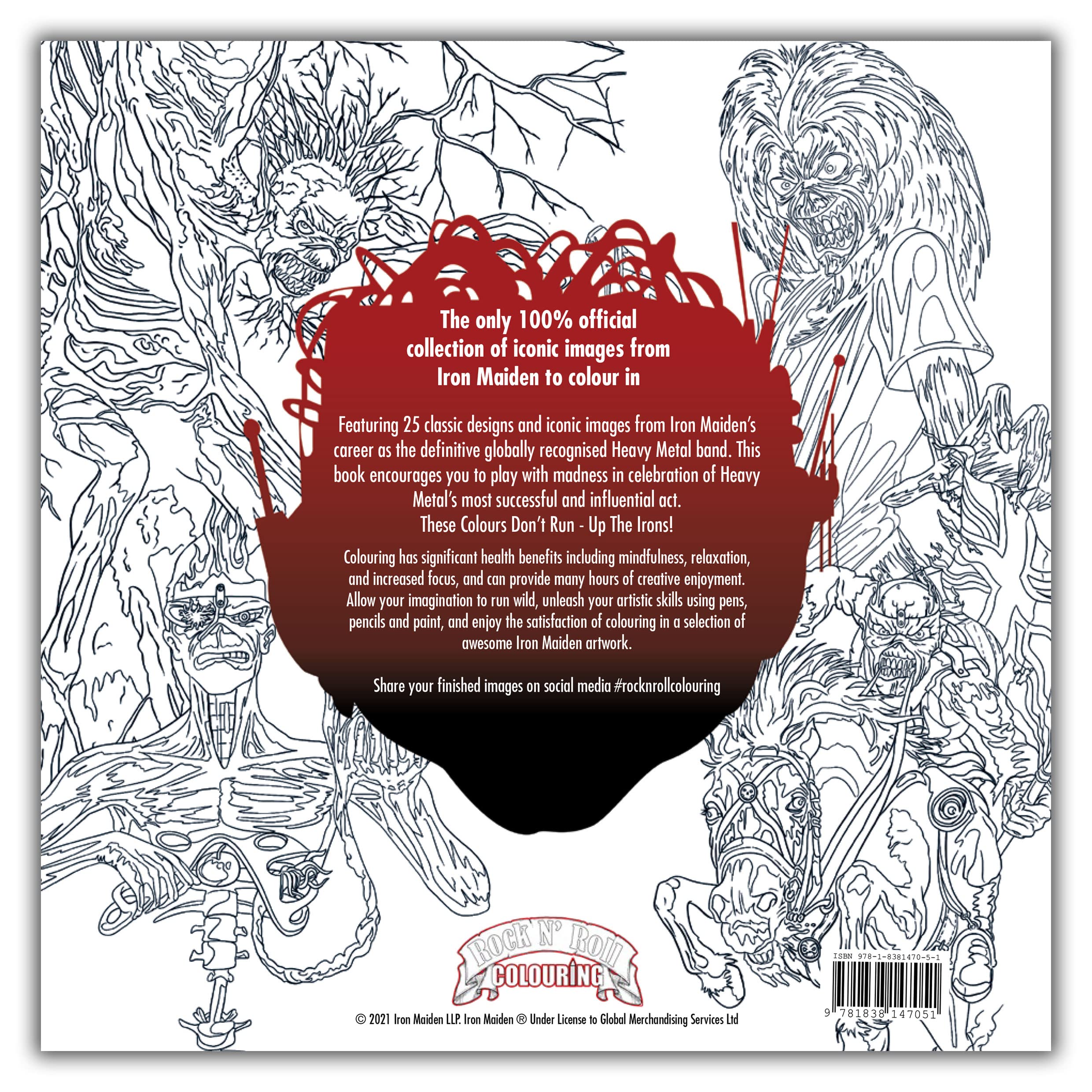 Official Iron Maiden Coloring Book - Heavy Metal Band Art Therapy for Adults & Teens - Perfect Gift for Music Fans & Stress Relief Activity