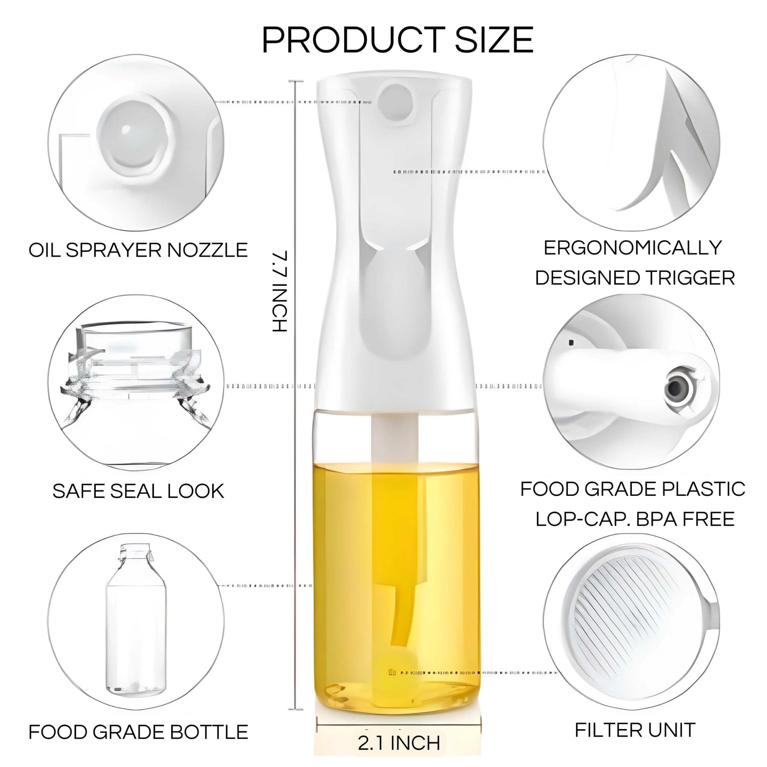 Premium Glass Oil Sprayer for Cooking - 200ml Olive Oil Mister with Safety Lock & Cleaning Brush - Perfect for Air Fryer, Salad, Baking, Frying & BBQ - Healthy Kitchen Gadget for Low-Fat Cooking
