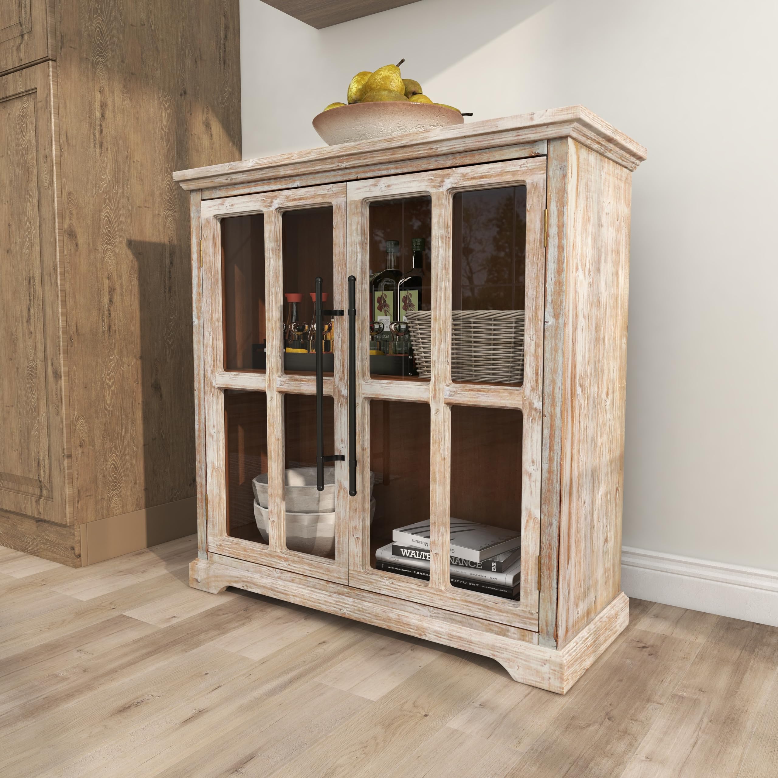 Deco 79 Wooden Accent Cabinet with Glass Front Doors - 33