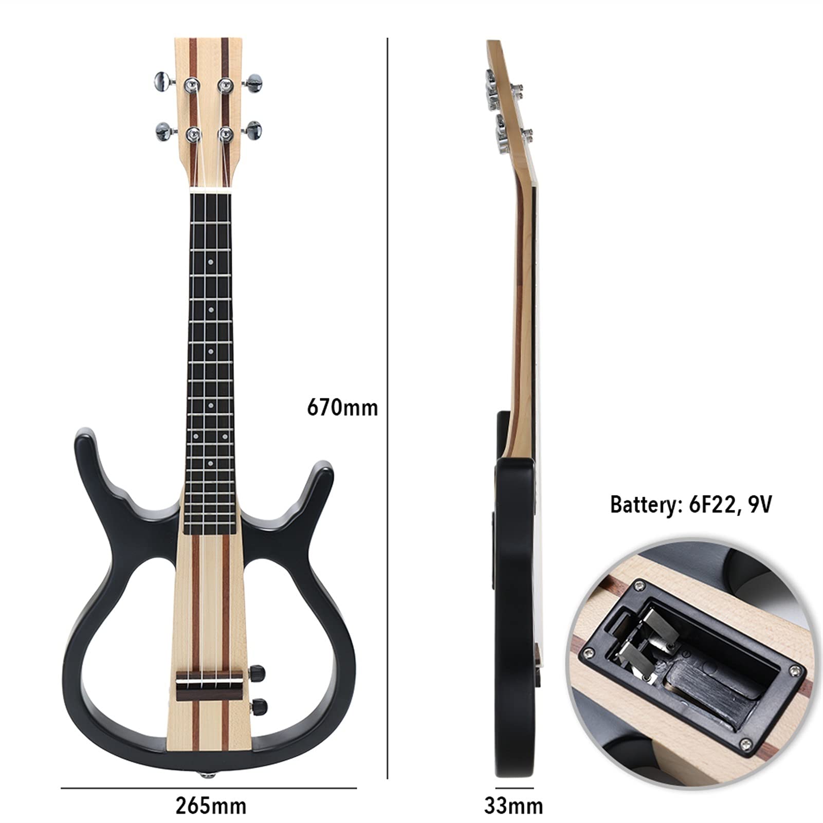 4 Strings 26in Acoustic Electric Little Guitar with Headphone & Speaker Jack - Professional Soprano Ukulele for Live Performance, Home Practice & Travel Entertainment