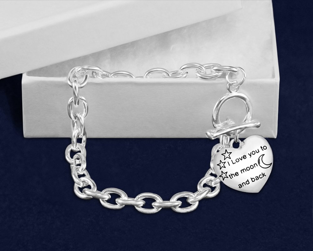 Chunky 'I Love You to The Moon and Back' Charm Bracelet for Women - Fundraising Gift, Mother Daughter Jewelry - Perfect for Birthdays, Anniversaries & Charity Events