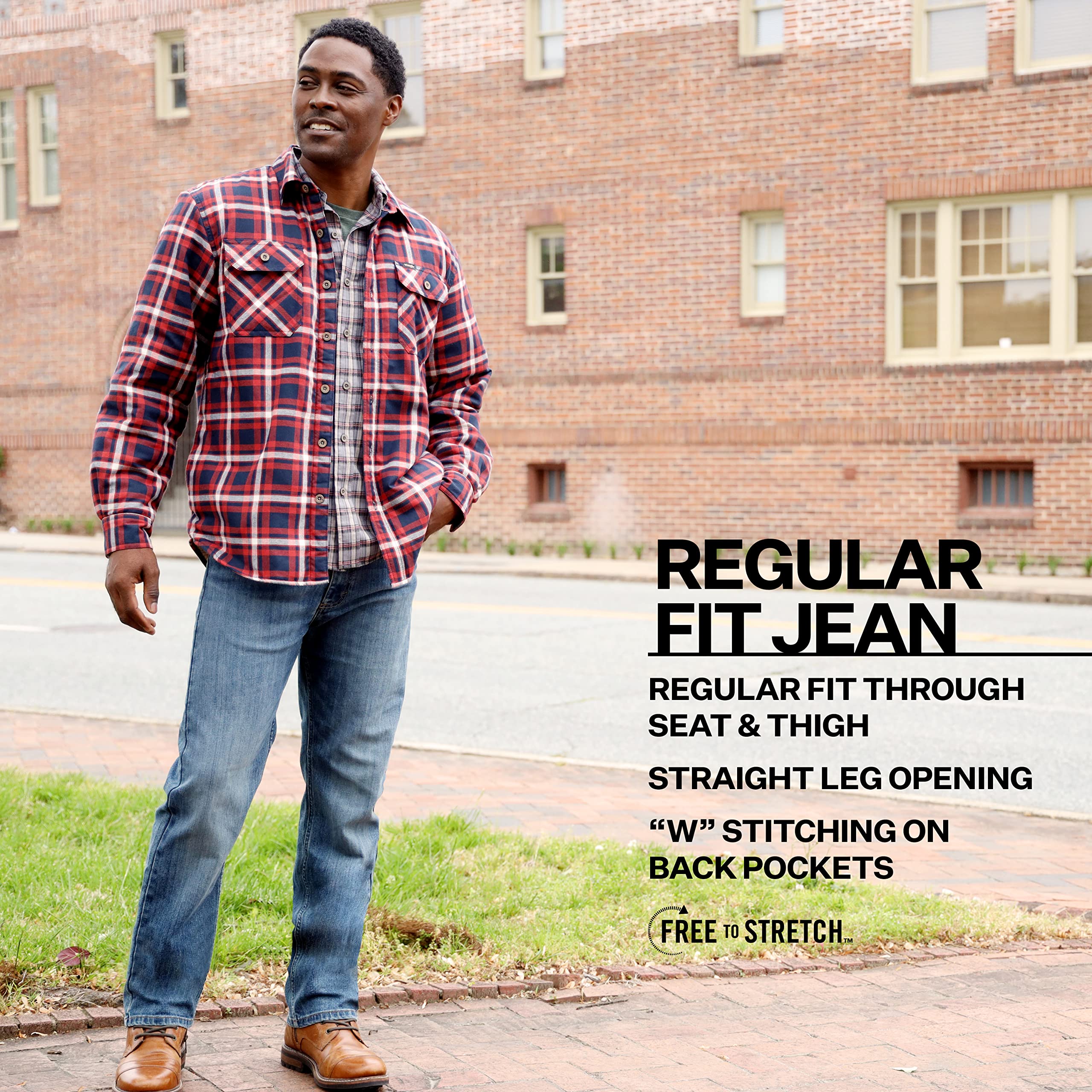 Wrangler Men's Free to Stretch Regular Fit Jeans - Comfortable Denim Pants for Casual Wear, Work & Outdoor Activities