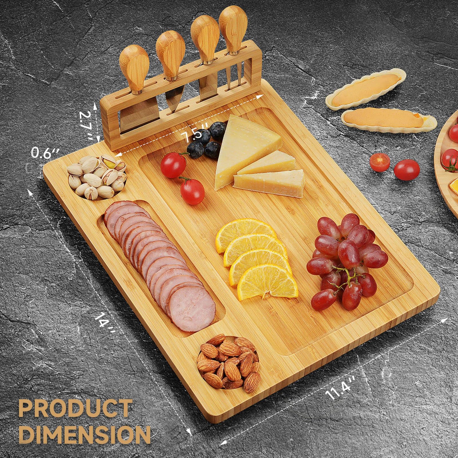 Premium Bamboo Charcuterie Board Set - Large Cheese Platter with Knives, Perfect for Entertaining, Christmas, Wedding & Housewarming Gifts - Elegant Serving Tray for Cheese, Charcuterie & Appetizers