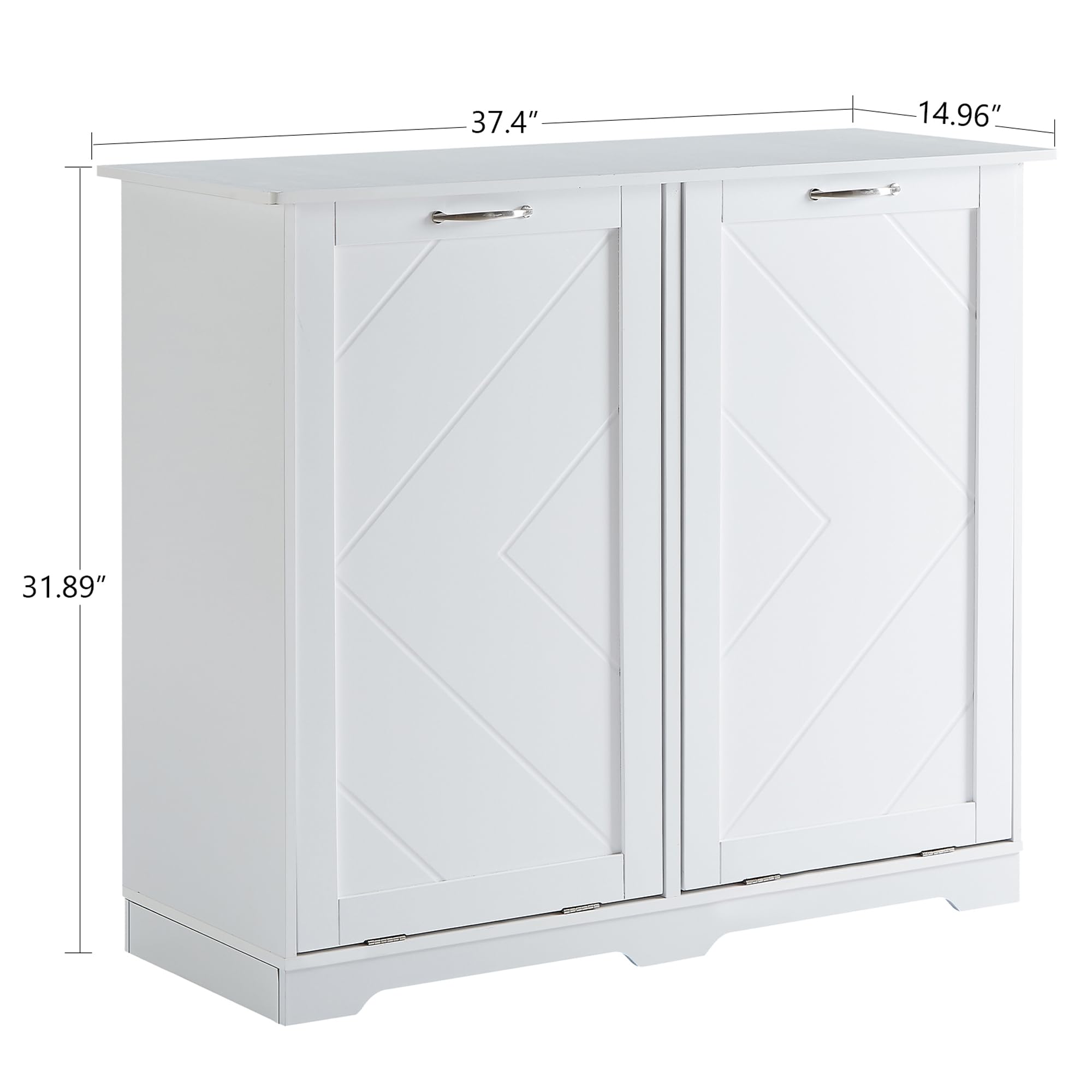 VECELO Double Tilt-Out Kitchen Trash Bin Cabinet - Dog Proof Garbage Can with Wood Holder, Free Standing Recycling Bin for Kitchen, Bathroom, Office - White