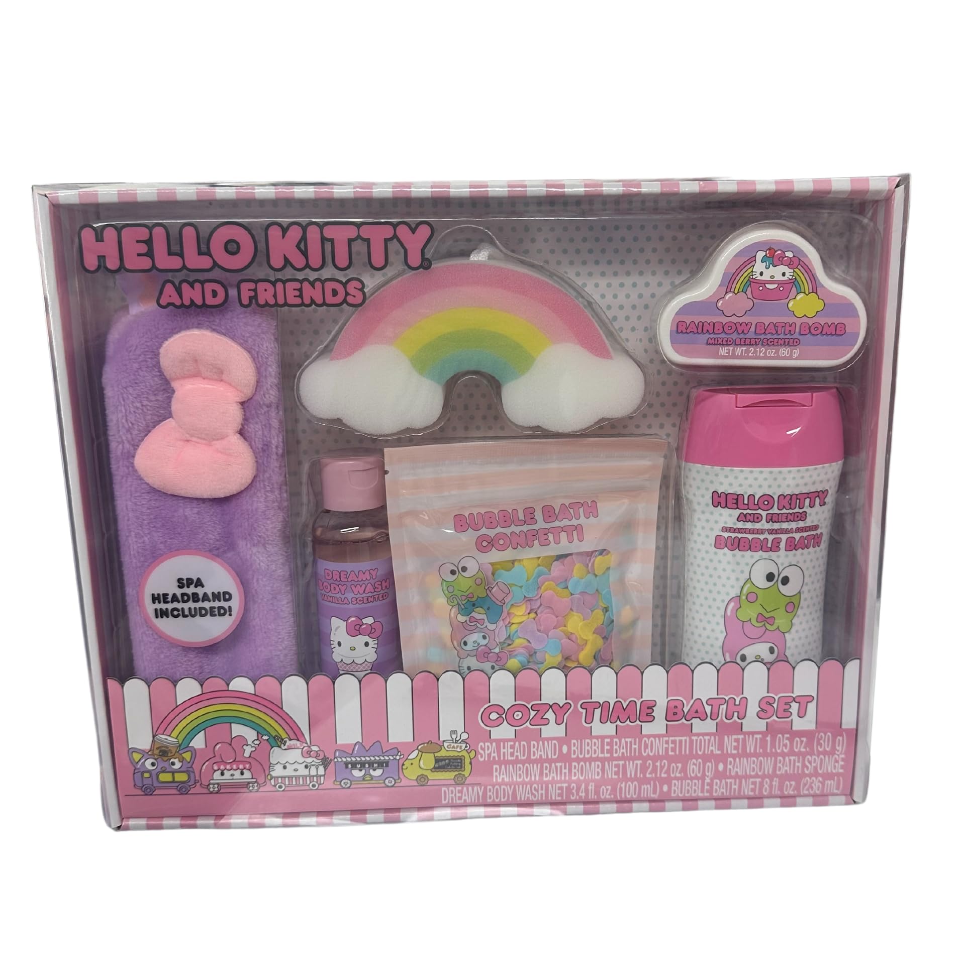 Hello Kitty and Friends Cozy Time Bath Set - Spa Headband, Bubble Bath Confetti, Rainbow Bath Bomb, Sponge, Body Wash & Bubble Bath | Perfect Gift for Kids Birthday, Relaxing Spa Night, Self Care Routine