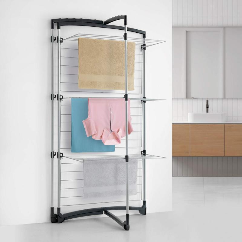 Fortino 3-Tier Laundry Drying Rack, Silver Metal Clothes Dryer Stand - Space Saving for Apartments, Dorms & Small Spaces