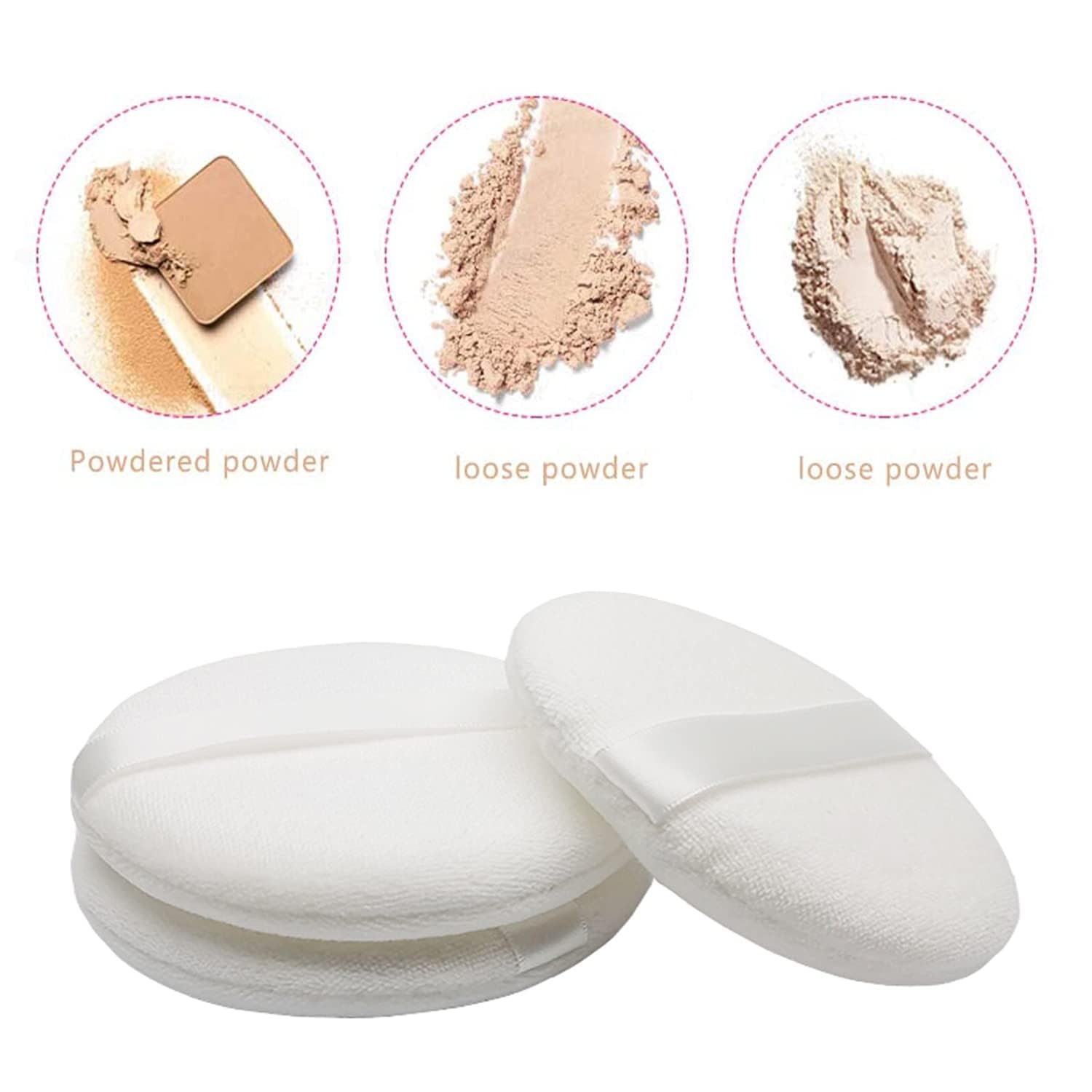 6-Piece Pure Cotton Powder Puff Set - 4.15 Inch Makeup Sponge for Powder & Mineral Foundation - Soft Blending Sponge for Wet/Dry Application with Convenient Strap - Perfect for Face & Body Makeup Application