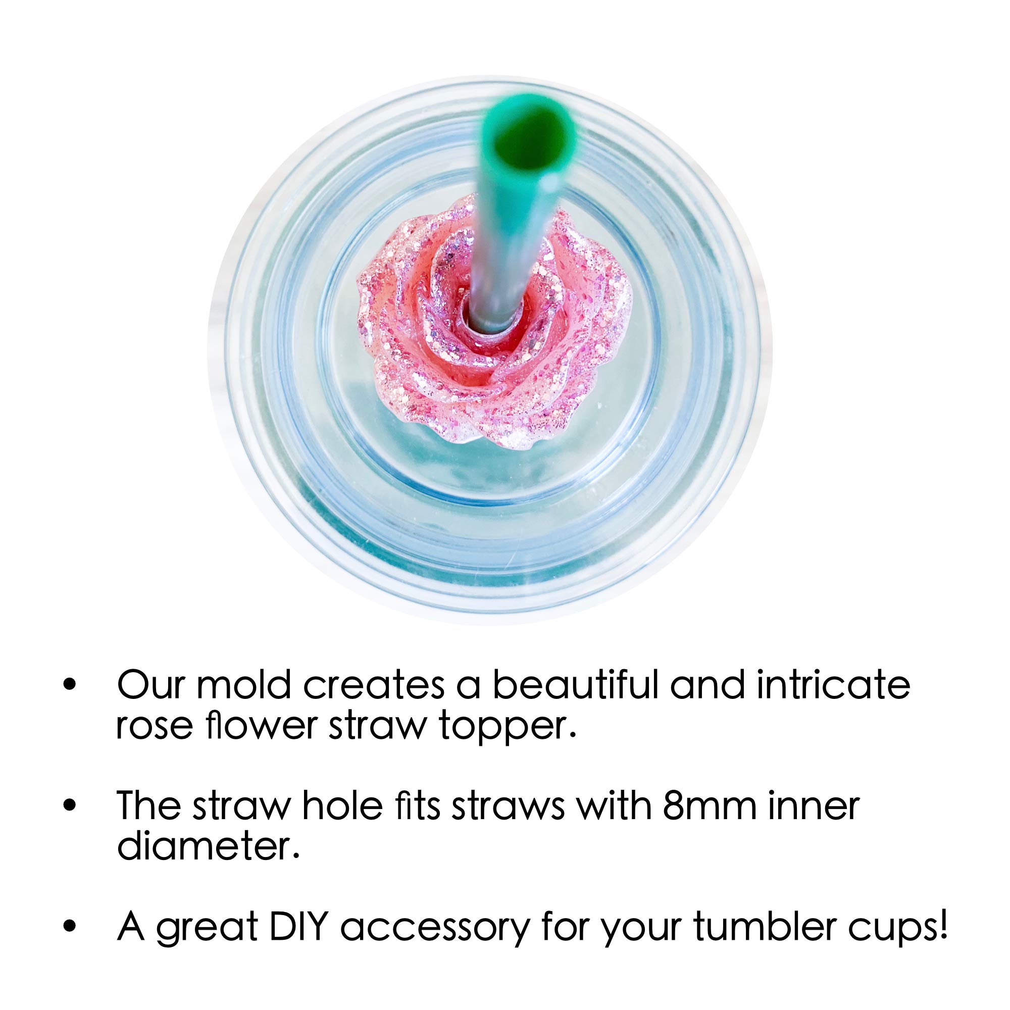 Silicone Rose Flower Straw Topper Mold for Epoxy Resin Crafts - DIY Cupcake, Cake, and Drink Decorations - Perfect for Weddings, Birthdays, and Party Decor
