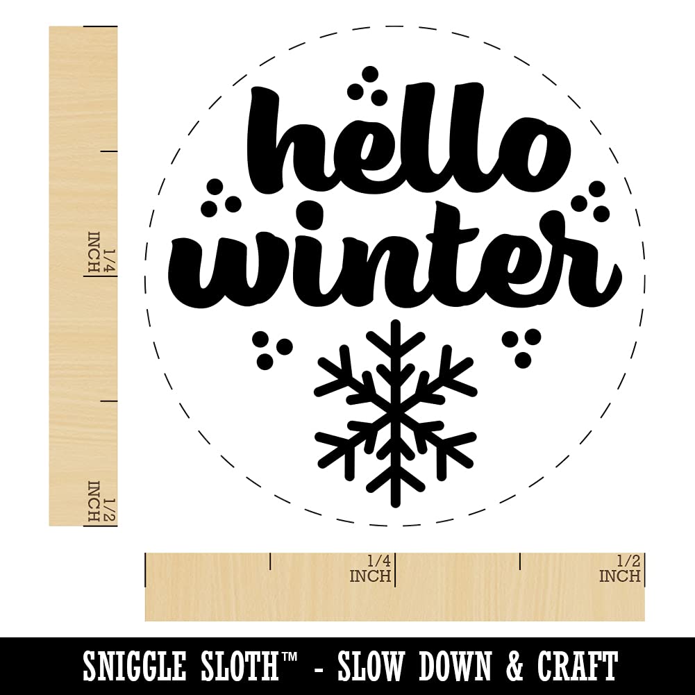 Hello Winter Self-Inking Rubber Stamp - 1/2 Inch Mini Craft Stamp with Fuchsia Ink for DIY Scrapbooking, Planner Decorations & Holiday Card Making