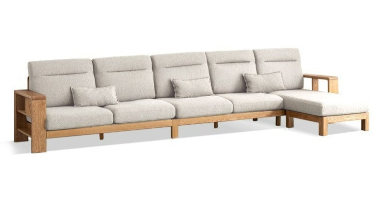 Premium Oak Solid Wood Sectional Sofa Set - Modern L-Shaped Couch with Storage for Living Room, Lounge & Family Room - Durable Hardwood Furniture for Home Decor