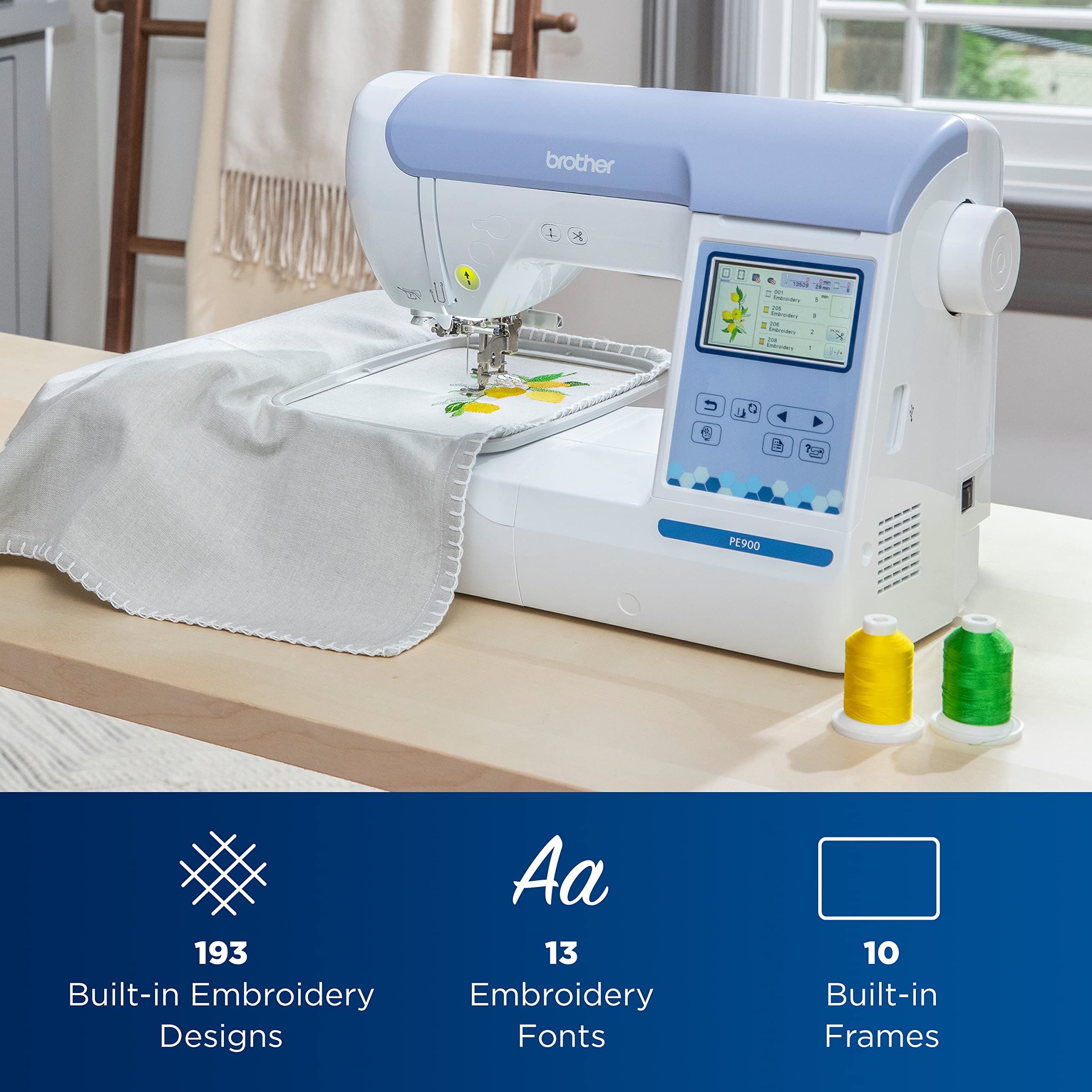 Brother PE900 Wireless Embroidery Machine with WiFi Connectivity - White | Perfect for Home Crafting, DIY Projects & Small Business Embroidery Needs
