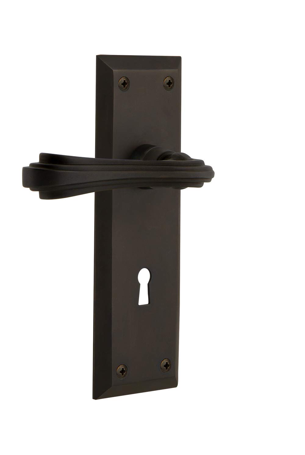 Nostalgic Warehouse New York Plate Passage Door Lever with Keyhole & Fleur Design in Oil-Rubbed Bronze - Vintage Style Entry Door Hardware for Home, Office & Commercial Spaces