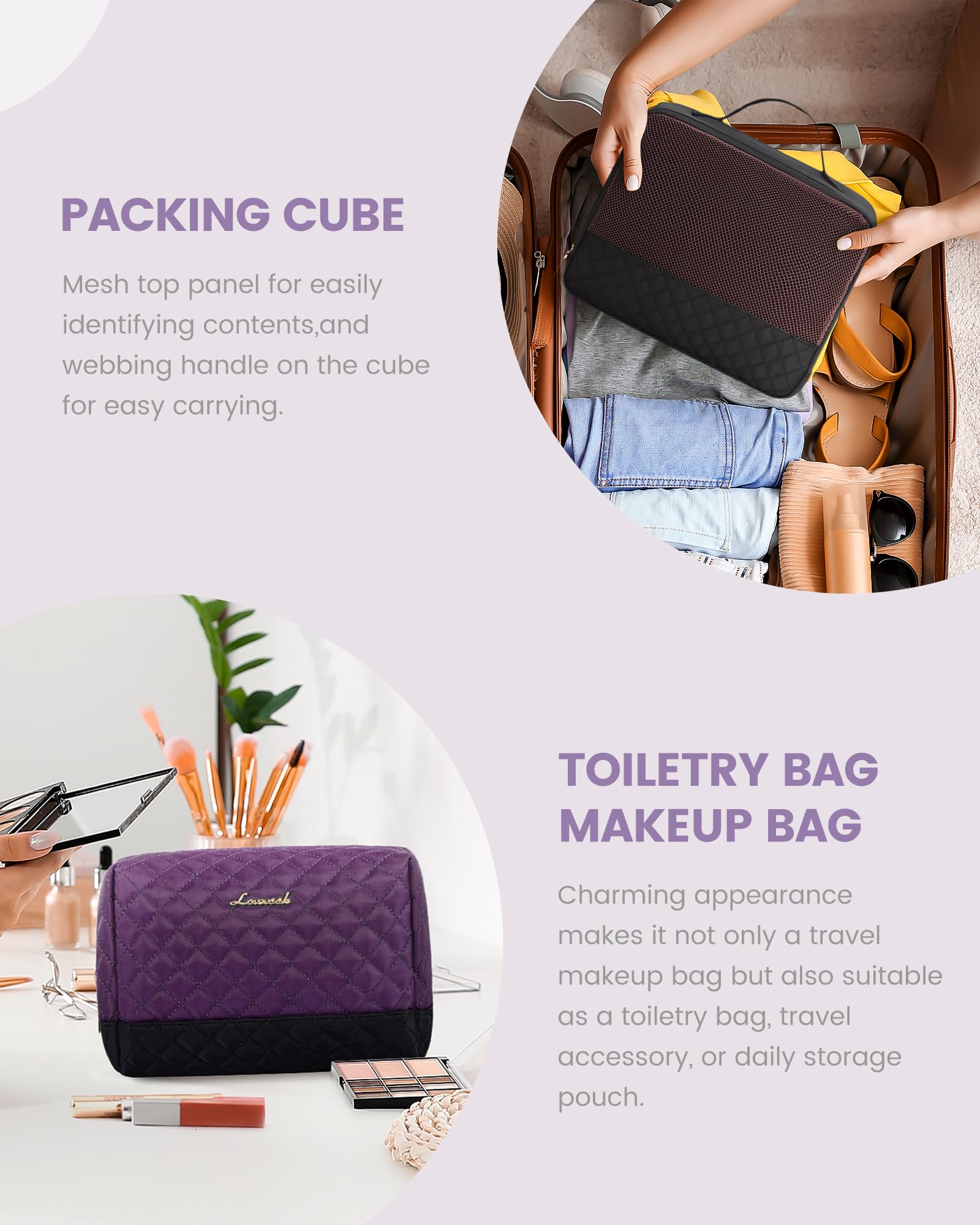 LOVEVOOK Women's Travel Weekender Bag with Shoe Compartment - 3 Piece Carry On Overnight Duffle Bag Set for Gym, Yoga, Hospital & Labor Delivery - Includes Wet Pocket for Toiletries - Perfect for Weekend Getaways, Business Trips & Maternity Hospital Stays