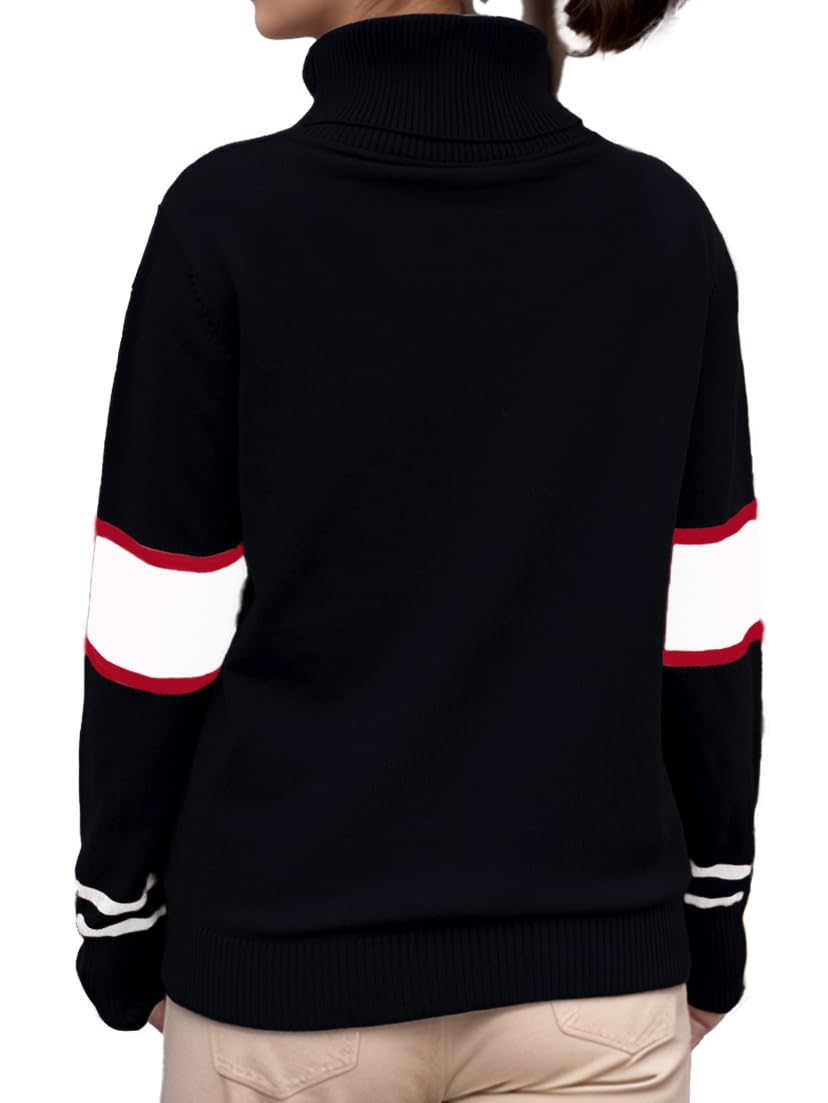Women's Striped Turtleneck Sweater - Colorblock Long Sleeve Thermal Top for Ski & Winter Fashion 2025 | Cozy Apres-Ski Outfit, Cold Weather Layering, Office Wear & Holiday Style