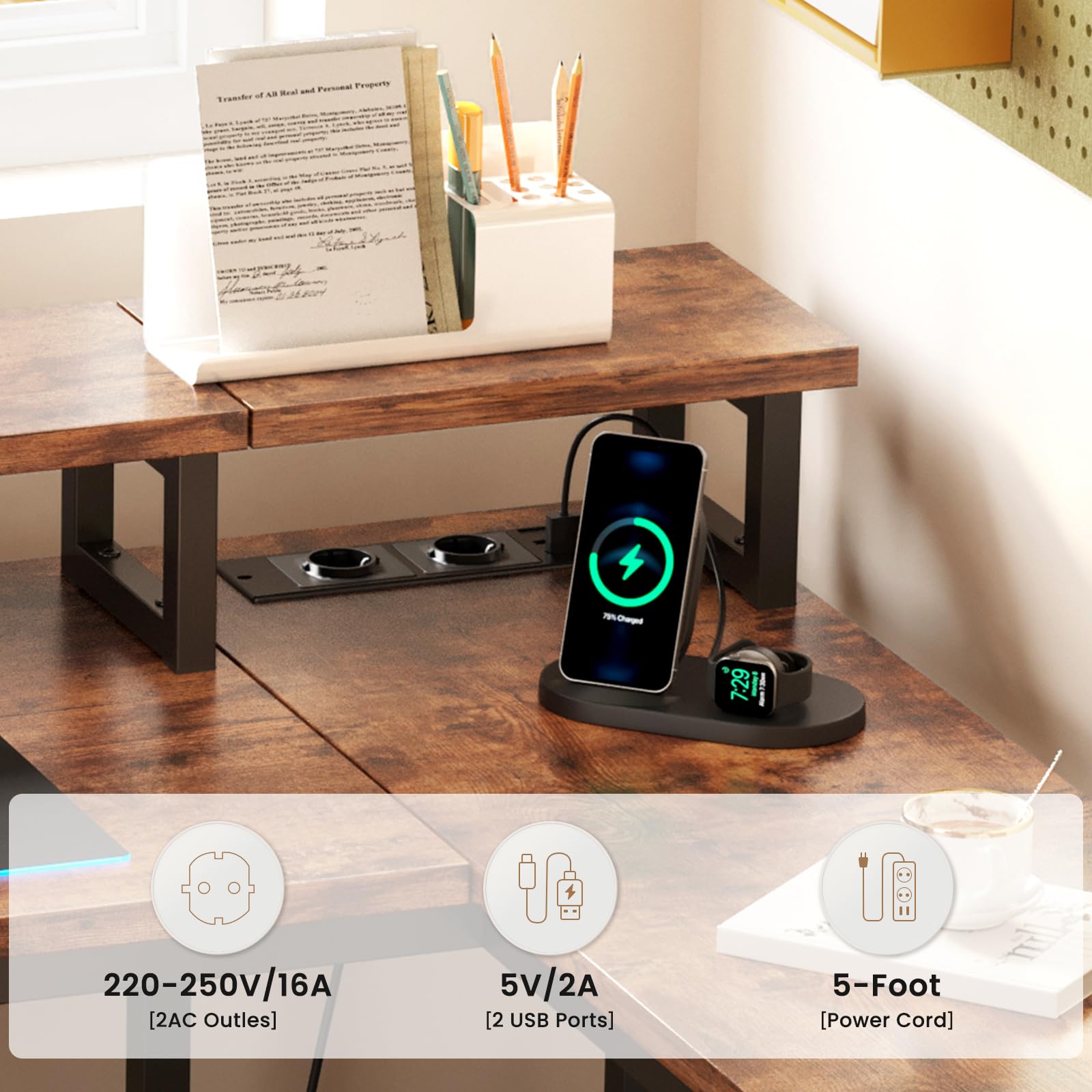 Dripex L-Shaped Corner Computer Desk with USB Charging Port, Monitor Stand & Power Outlet - Perfect for Home Office, Gaming & Study Setup