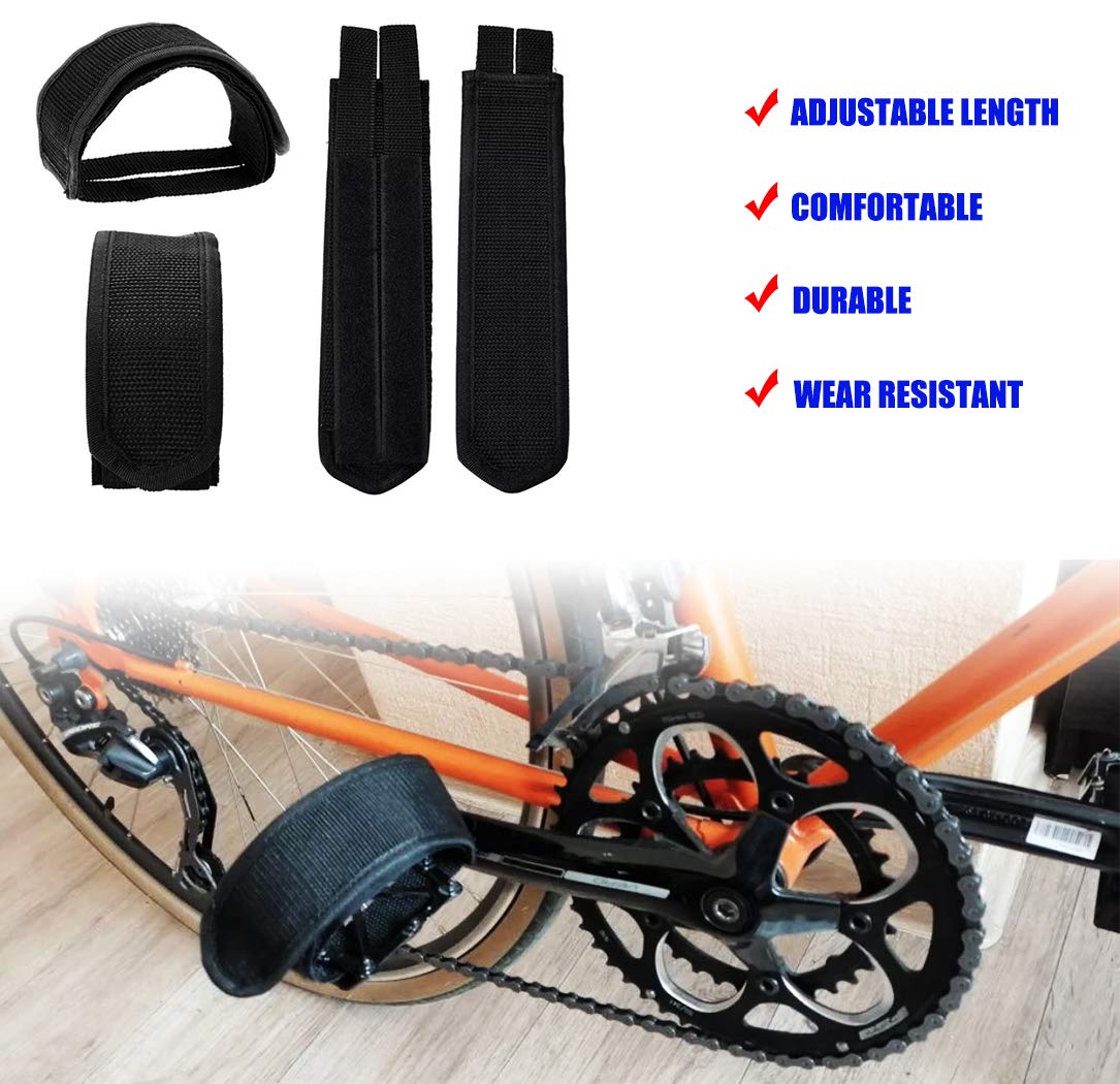 Tomato Palace Premium Black Mountain Bike Pedal Straps - Heavy Duty Toe Clip Straps for Fixed Gear & Single Speed Bikes (2 Pack) - Ideal for Urban Commuting, Road Cycling & Fitness Training