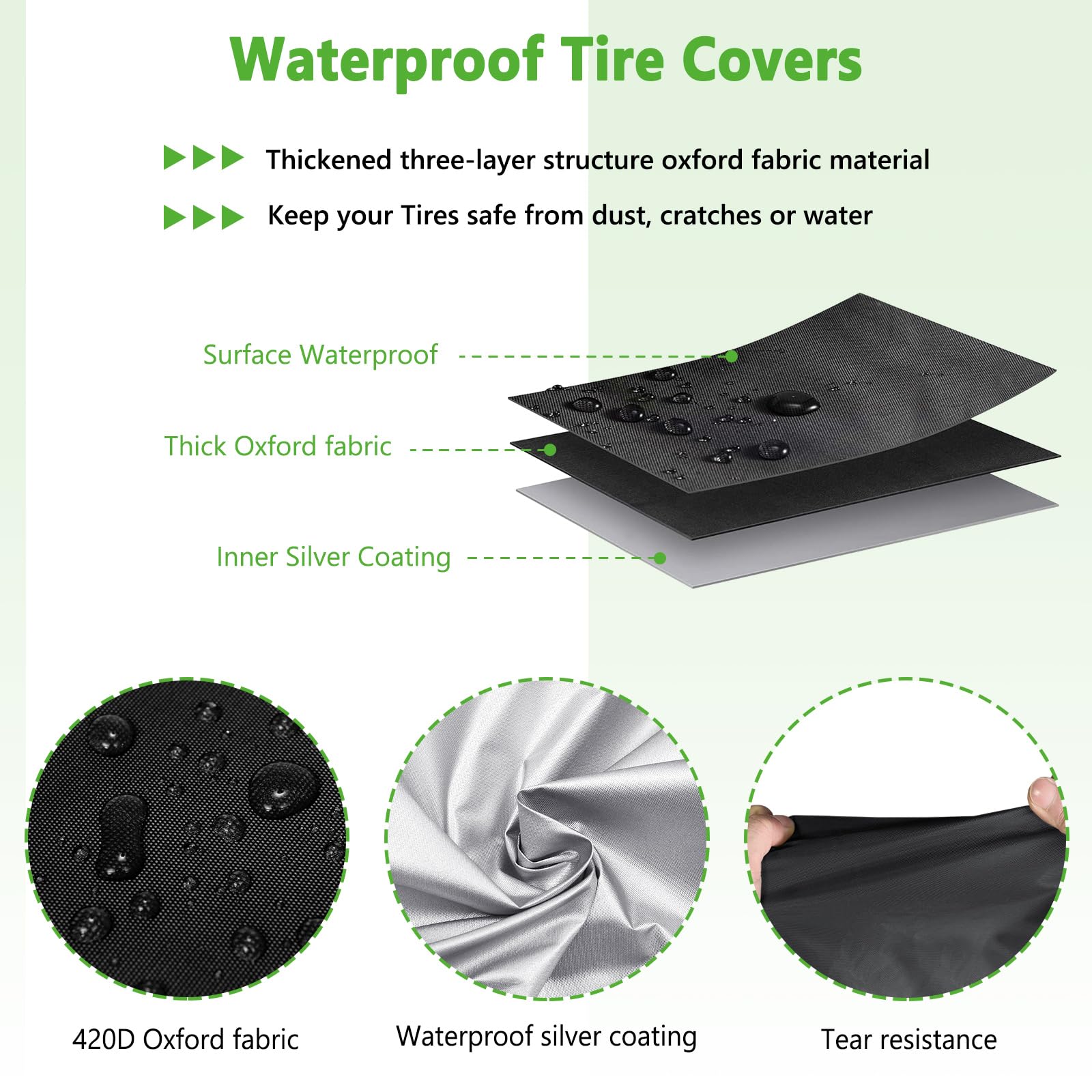 AKEfit Heavy Duty Waterproof & Dustproof Tire Cover - 4 Pack Black Tire Storage Bags for RV, Trailer, SUV & Truck Tires up to 25 Inch Diameter with Secure Zipper Closure | Perfect for Winter Storage, Off-Road Protection & Long-Term Vehicle Tire Preservation