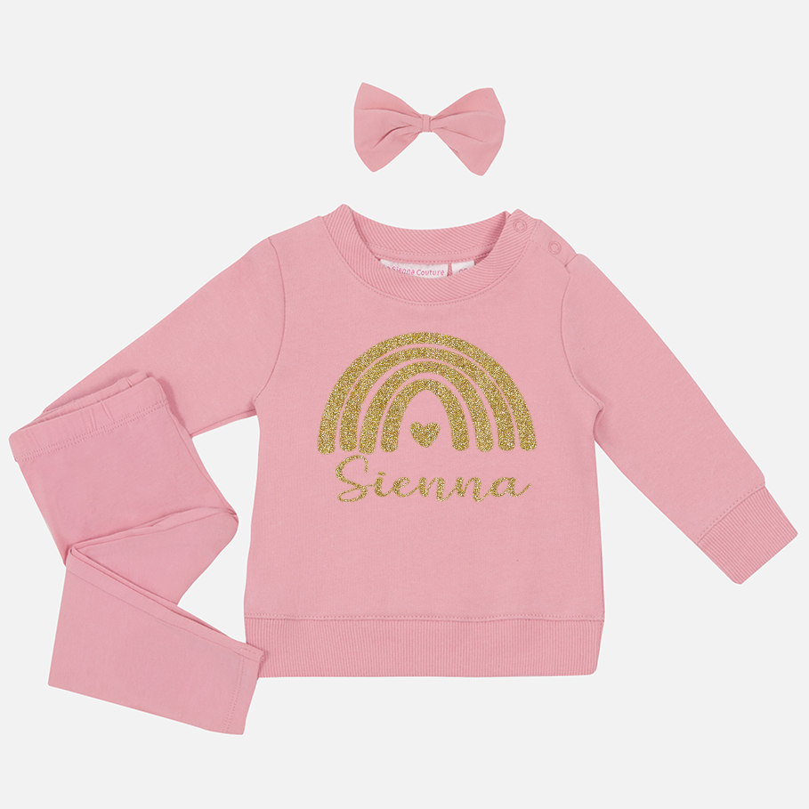 Customized Parisian Pink Crew Neck T-Shirt & Leggings Set - Women's Matching Loungewear for Yoga, Gym & Casual Wear