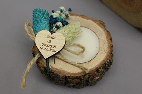 50 Pcs Mixed Colors Personalized Candle Holders - Rustic Wooden Wedding Favors for Guests, Bridal Shower, Funeral & Special Events - Natural Log Design for Home Decor, Table Centerpieces & Romantic Ambiance