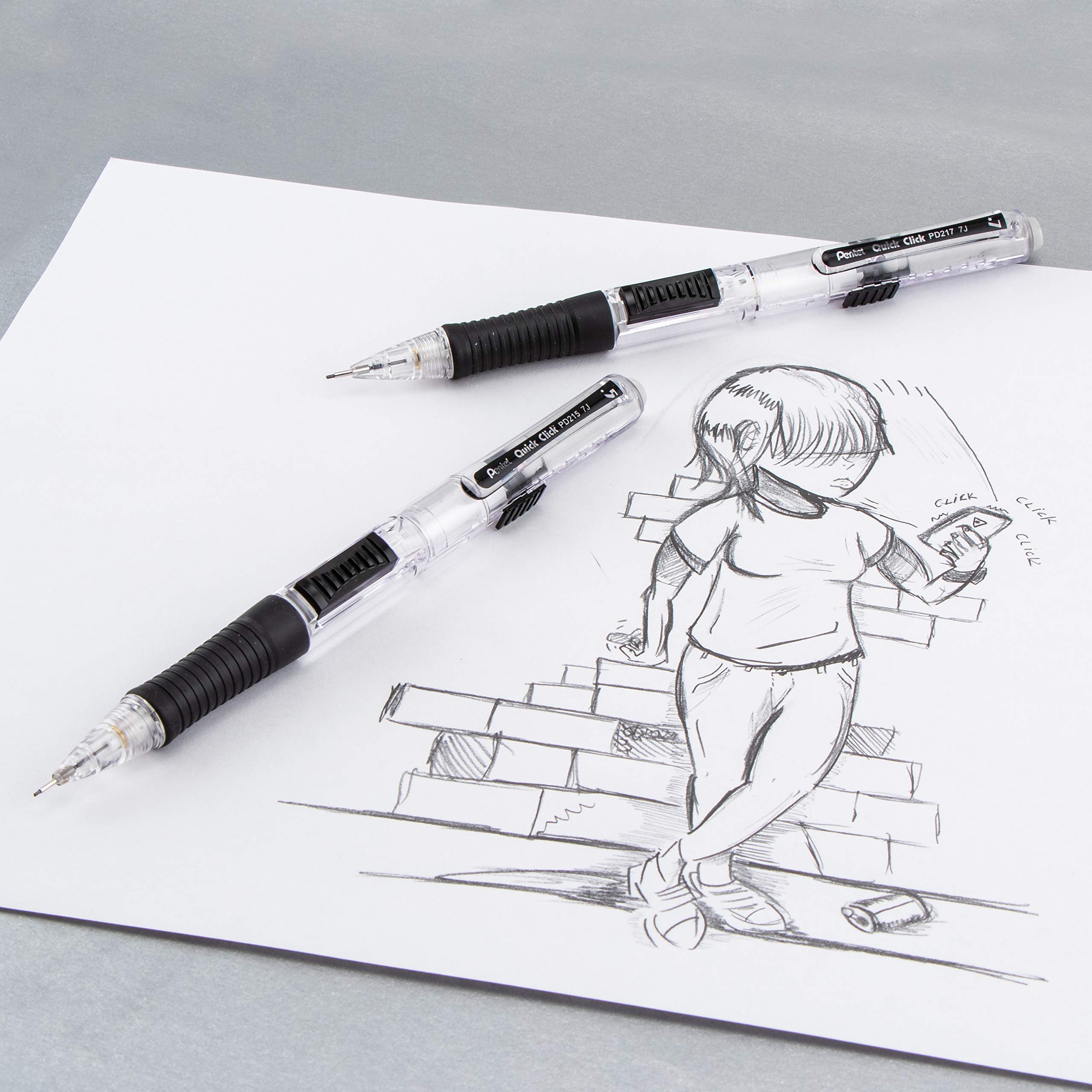 Pentel QUICK CLICK 0.5mm Mechanical Pencils - Blue Barrel, Pack of 12 (PD215C) - Perfect for School, Office & Sketching