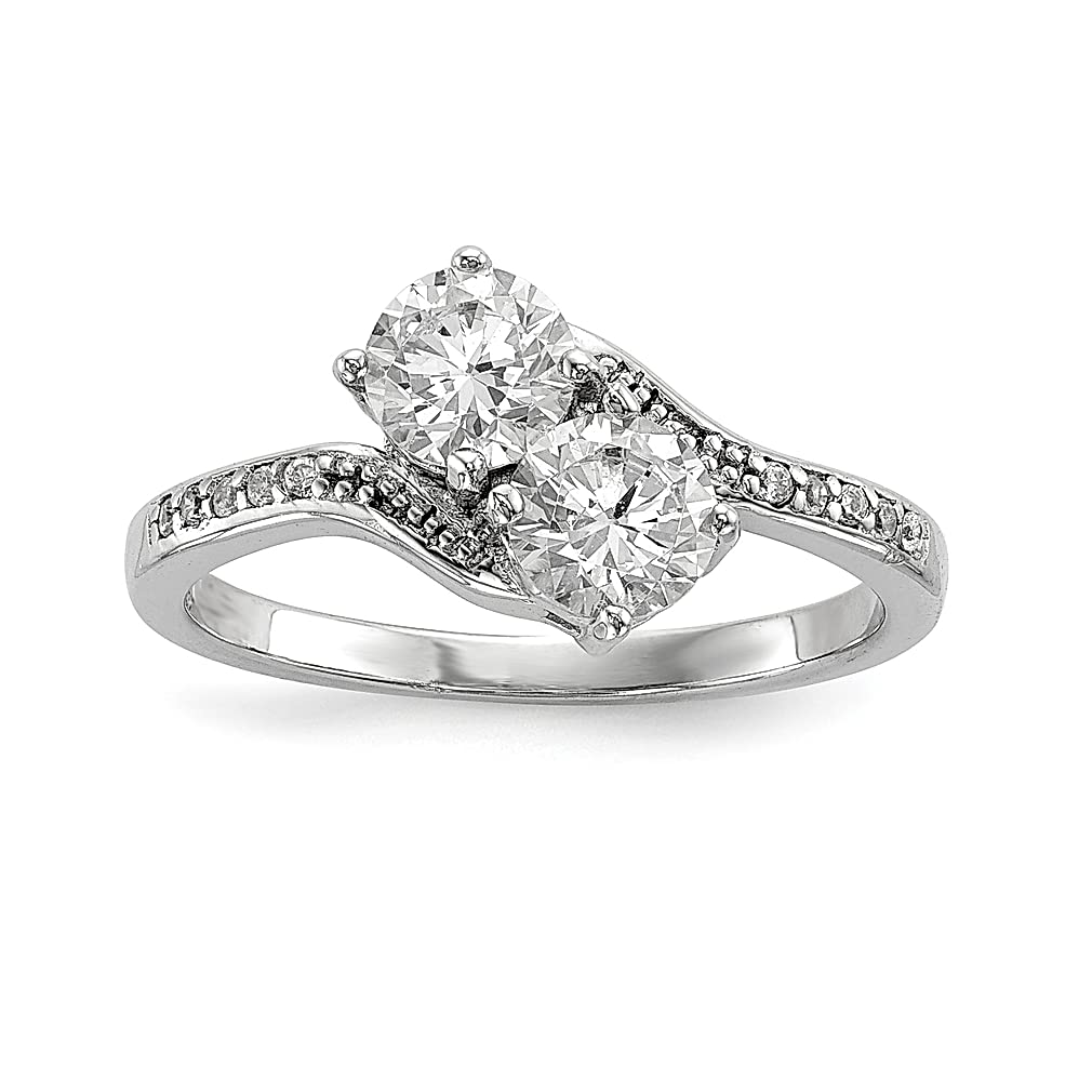 925 Sterling Silver Two Stone Cubic Zirconia CZ Bypass Ring - Elegant Fine Jewelry for Women, Perfect Gift for Her - Ideal for Anniversaries, Birthdays & Special Occasions