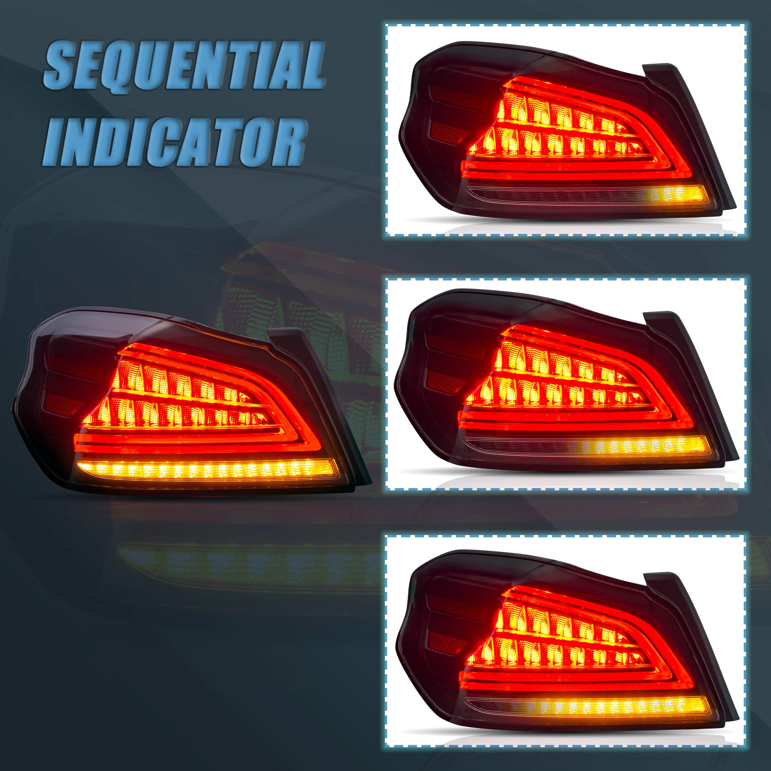 VLAND LED Tail Lights Assembly for 2014-2021 Subaru WRX/STI 1st Gen - Clear Lens, Smoked Housing - Enhanced Visibility & Style for Night Driving & Car Shows