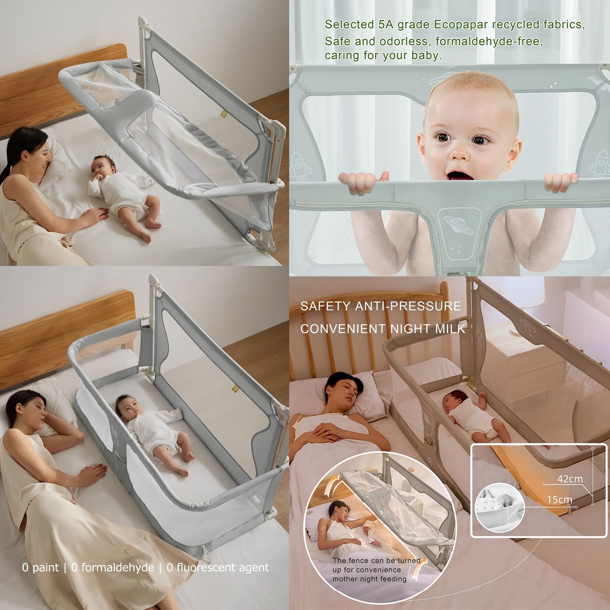 Flwrgirl 3-in-1 Baby Bassinet Bedside Sleeper - Adjustable Height Convertible Crib with Breathable Mesh for Newborns & Infants (Green) | Perfect for Nursery, Bedroom Co-Sleeping & Late Night Feedings