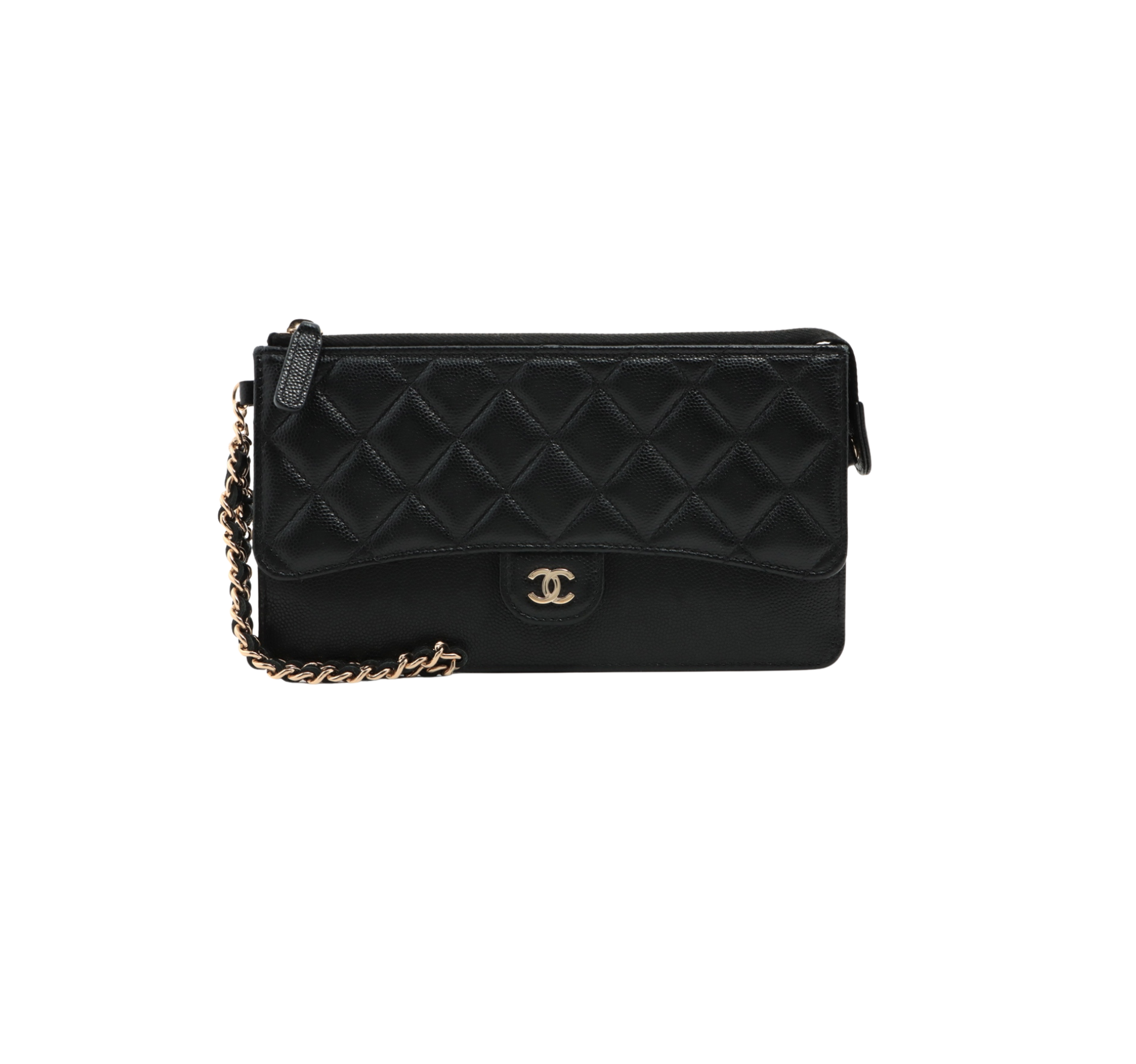 Chanel Quilted Caviar Leather Long Wallet Clutch with Chain - Black Luxury Crossbody Bag for Women | Perfect for Evening Events, Travel & Everyday Use