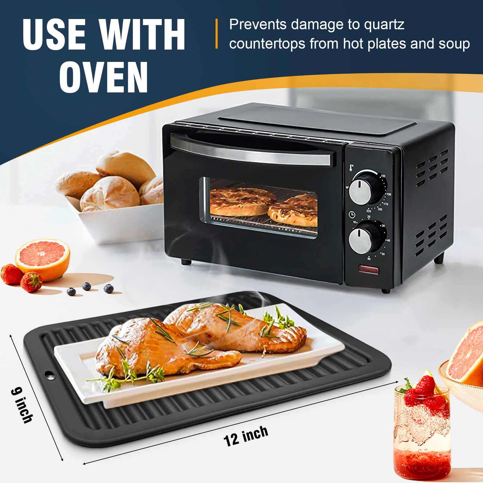 Heat-Resistant Silicone Trivets for Kitchen - Set of 2 Black Hot Pads (12