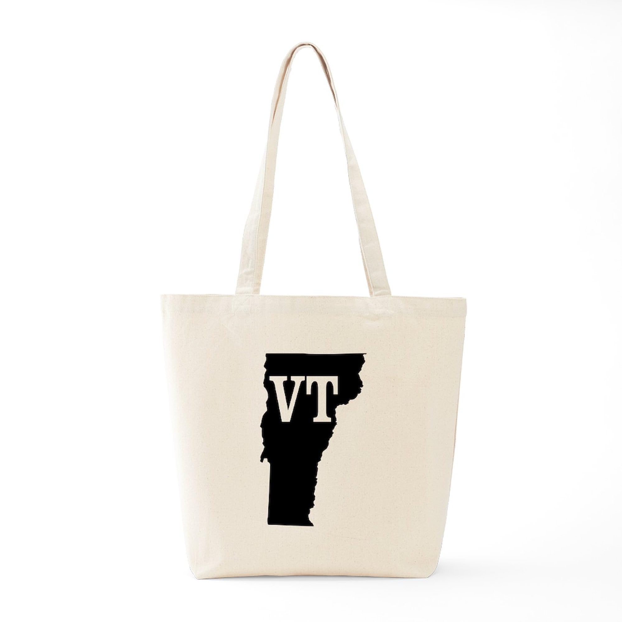 Vermont Initials Natural Canvas Tote Bag - Reusable Eco-Friendly Shopping Bag for Groceries, Beach & Daily Use | Personalized State-Themed Gift