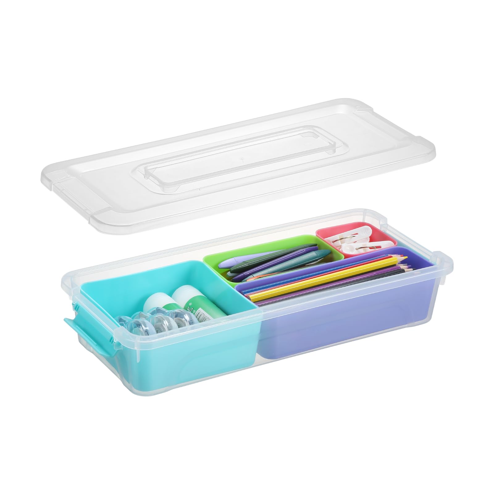 Novelinks 4 QT Clear Plastic Storage Box with 4 Removable Compartments & Lid - Craft Organizer Container (2 Pack) - Perfect for DIY Supplies, Office Organization & Home Storage Solutions